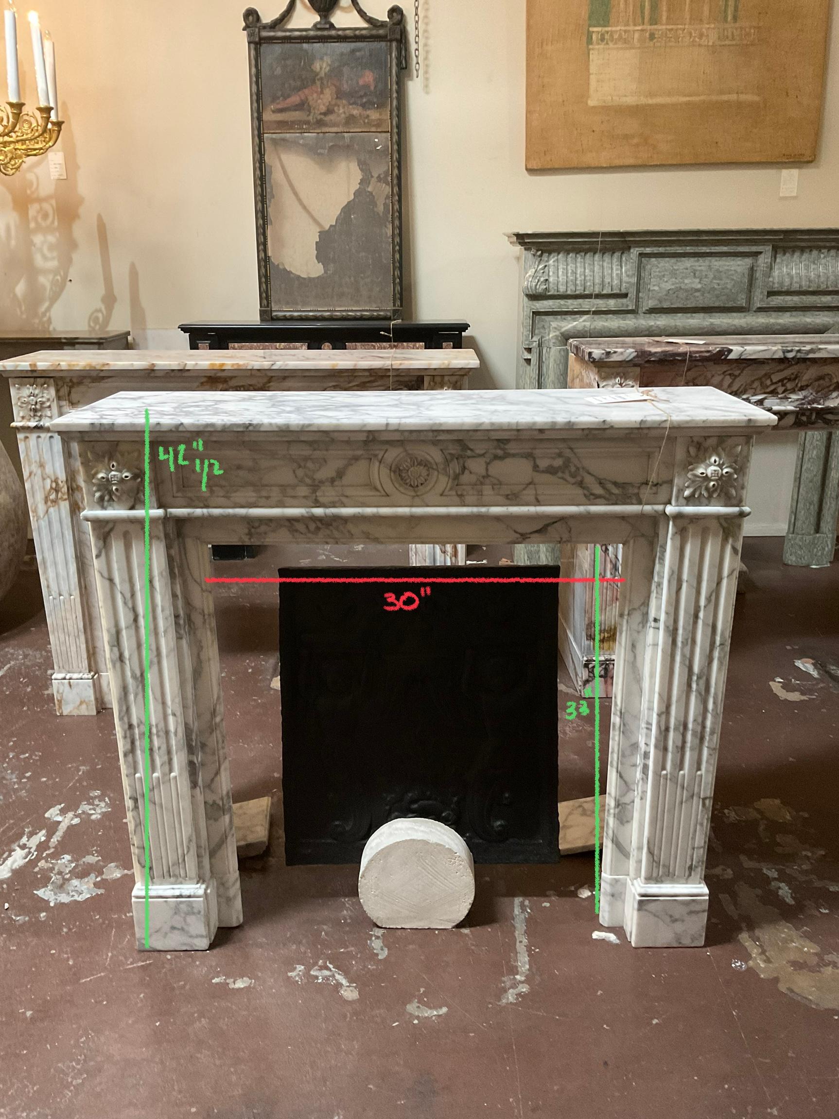 French White Veined Carrara Marble Mantel For Sale 6