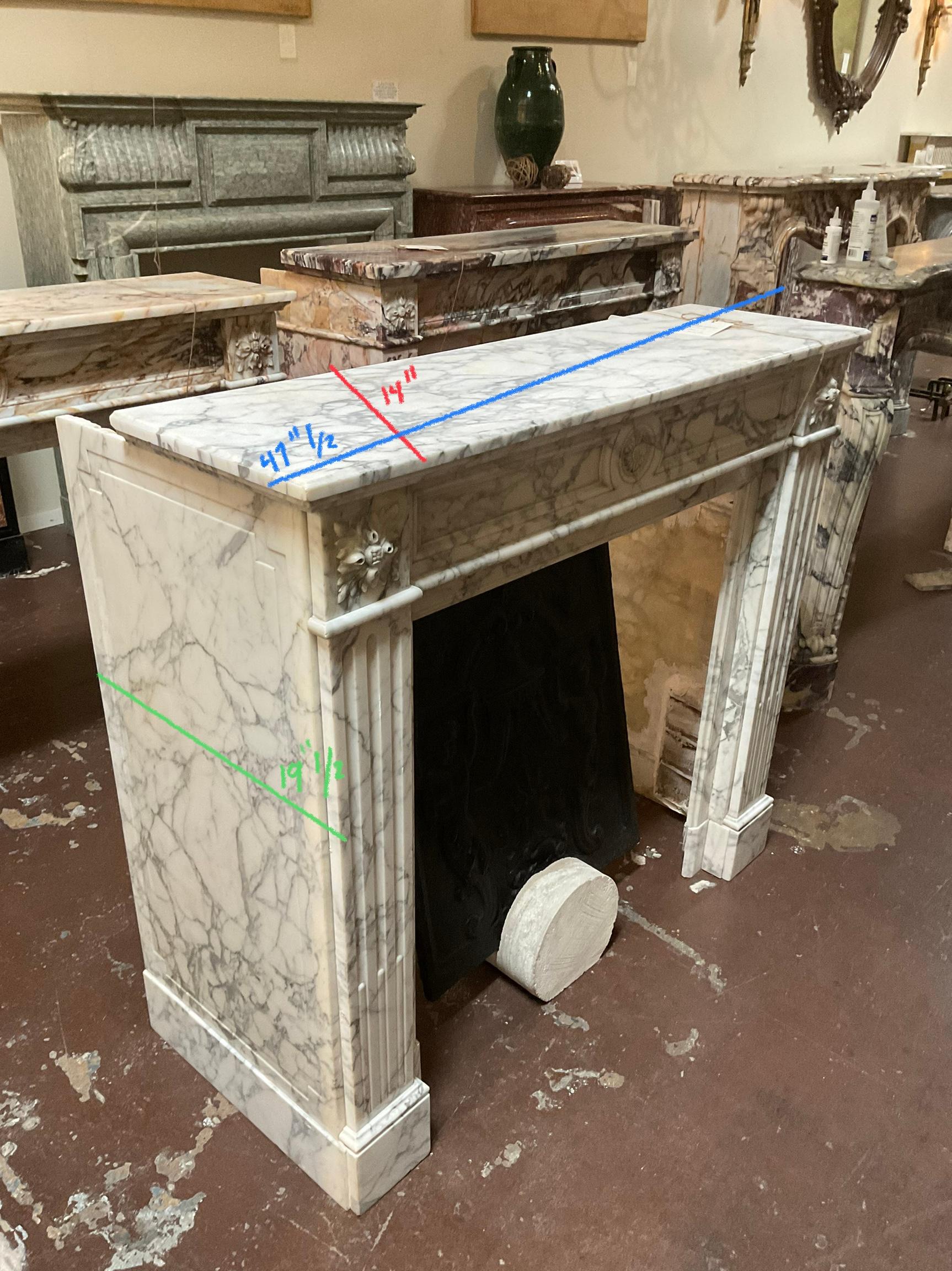 French White Veined Carrara Marble Mantel For Sale 7