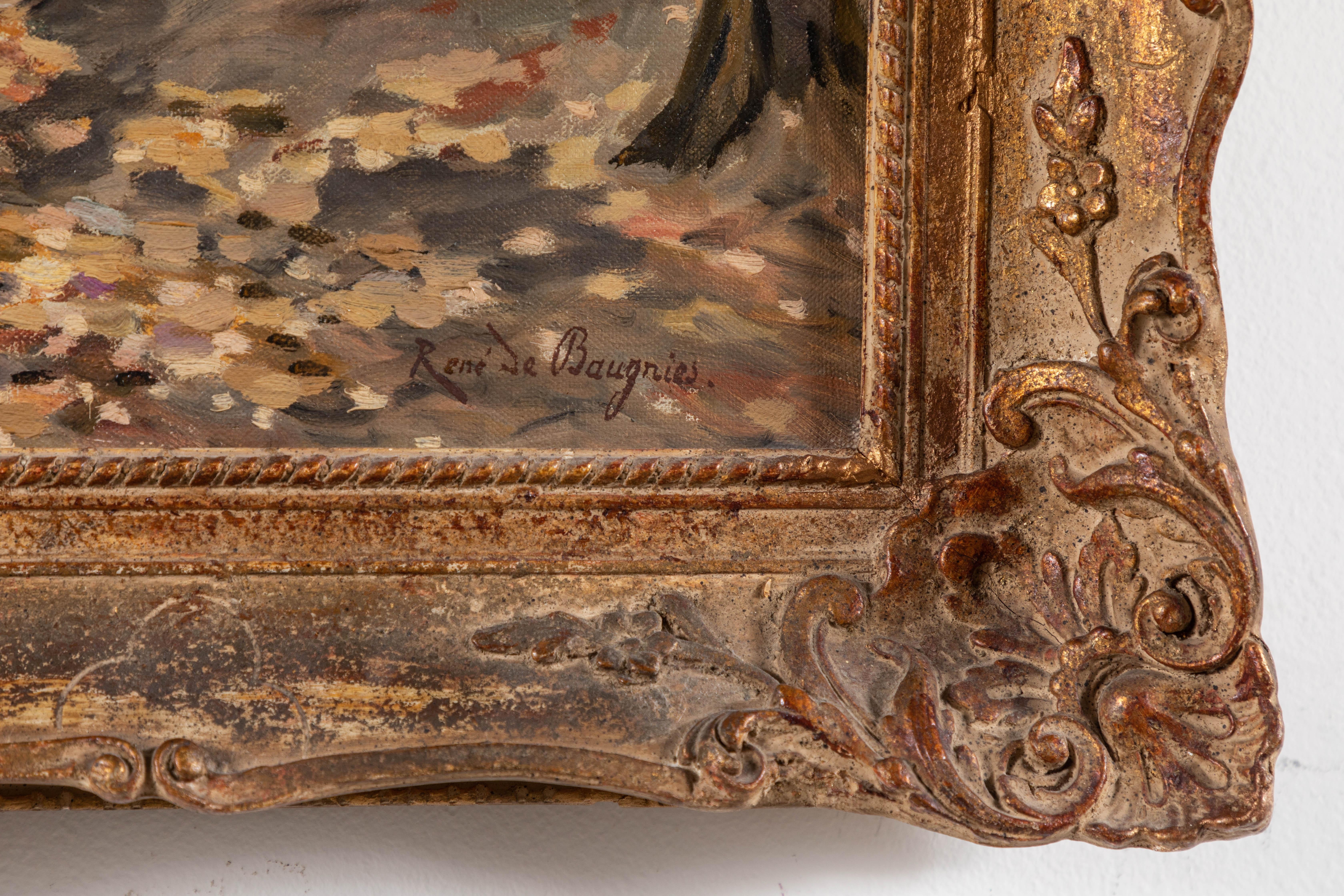 French Bridge Landscape with Original Ornate Frame  In Good Condition In Los Angeles, CA