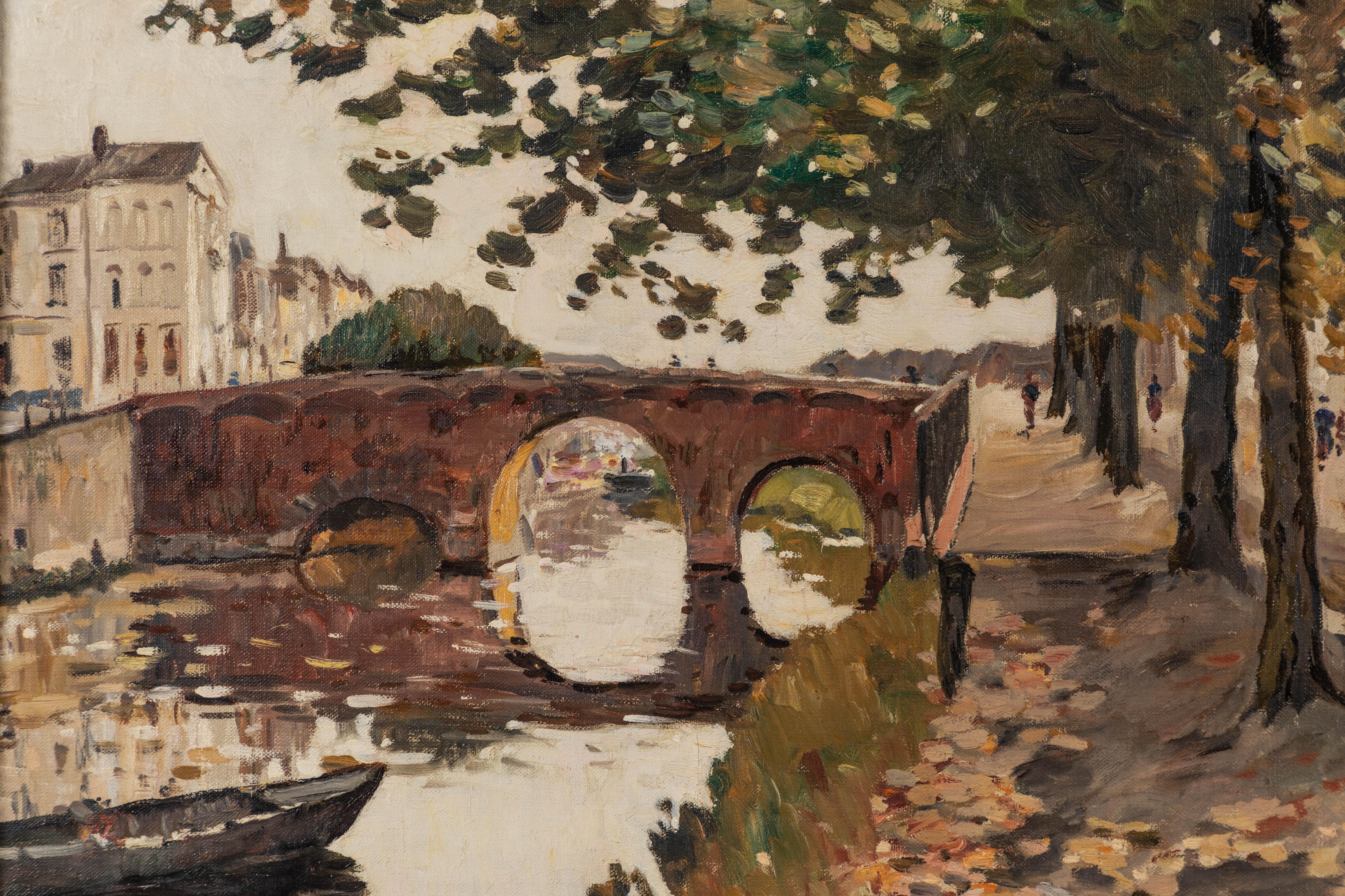 French Bridge Landscape with Original Ornate Frame  3