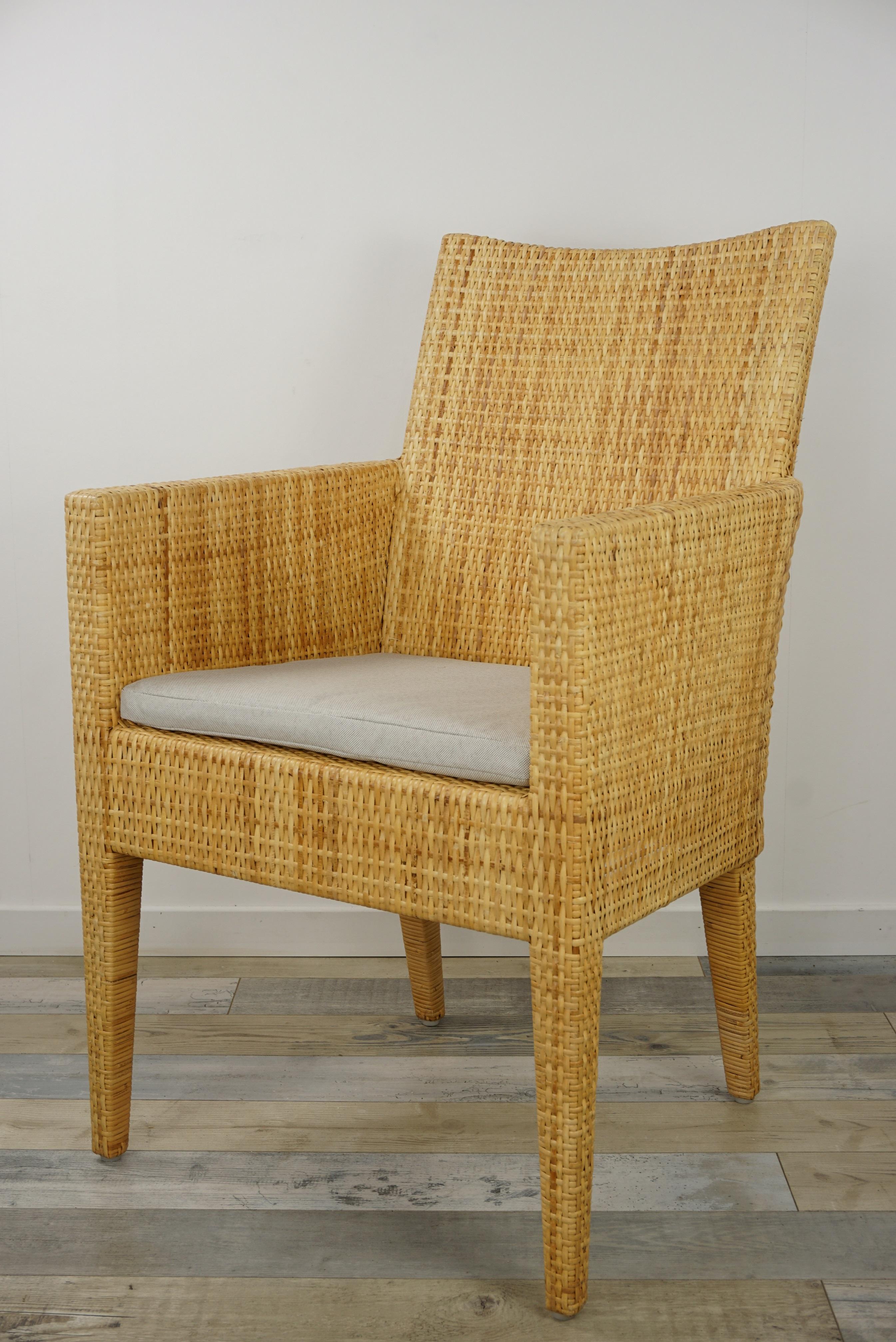 French Bridge Rattan Wicker Armchair For Sale 2