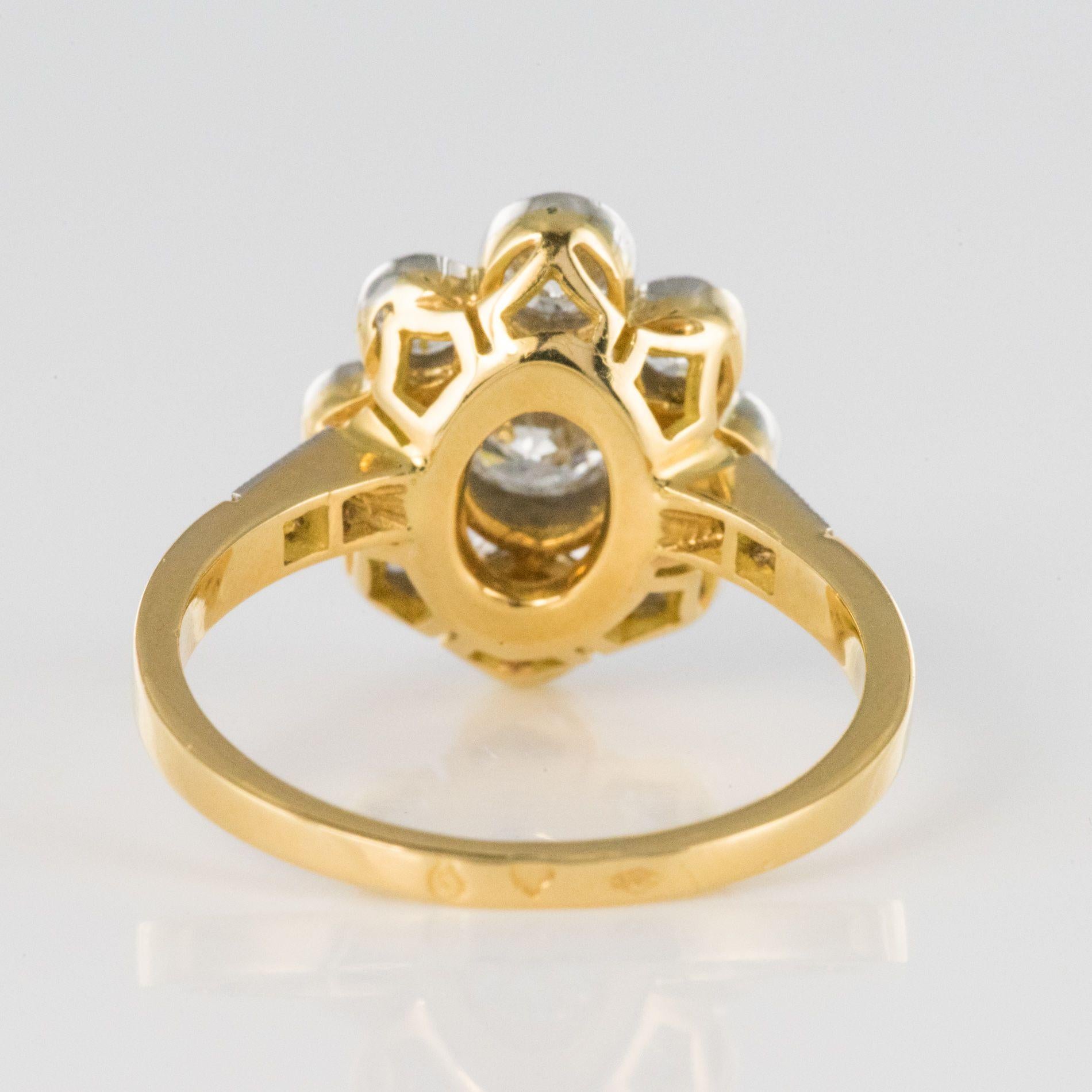 French Brilliant Cut Diamond Gold Platinum Cluster Engagement Ring 5
