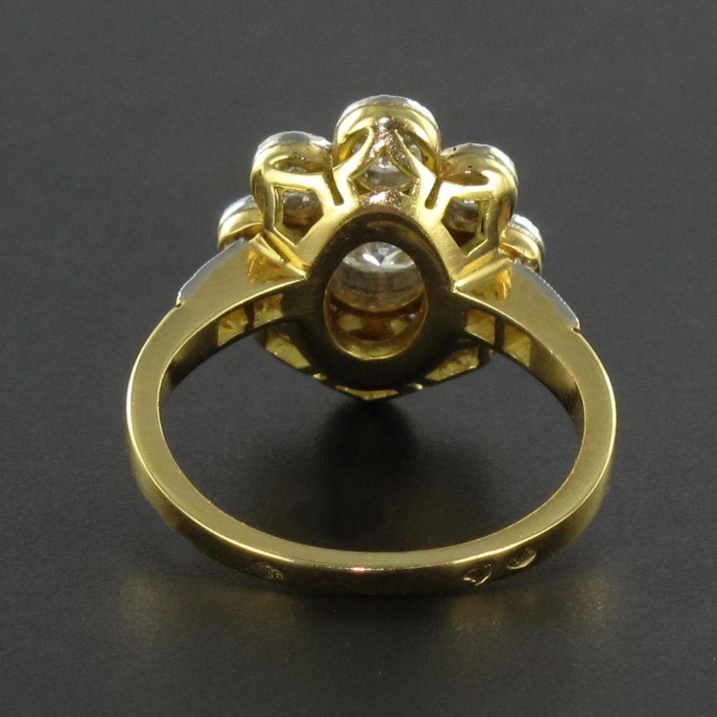 French Brilliant Cut Diamond Gold Platinum Cluster Engagement Ring 7