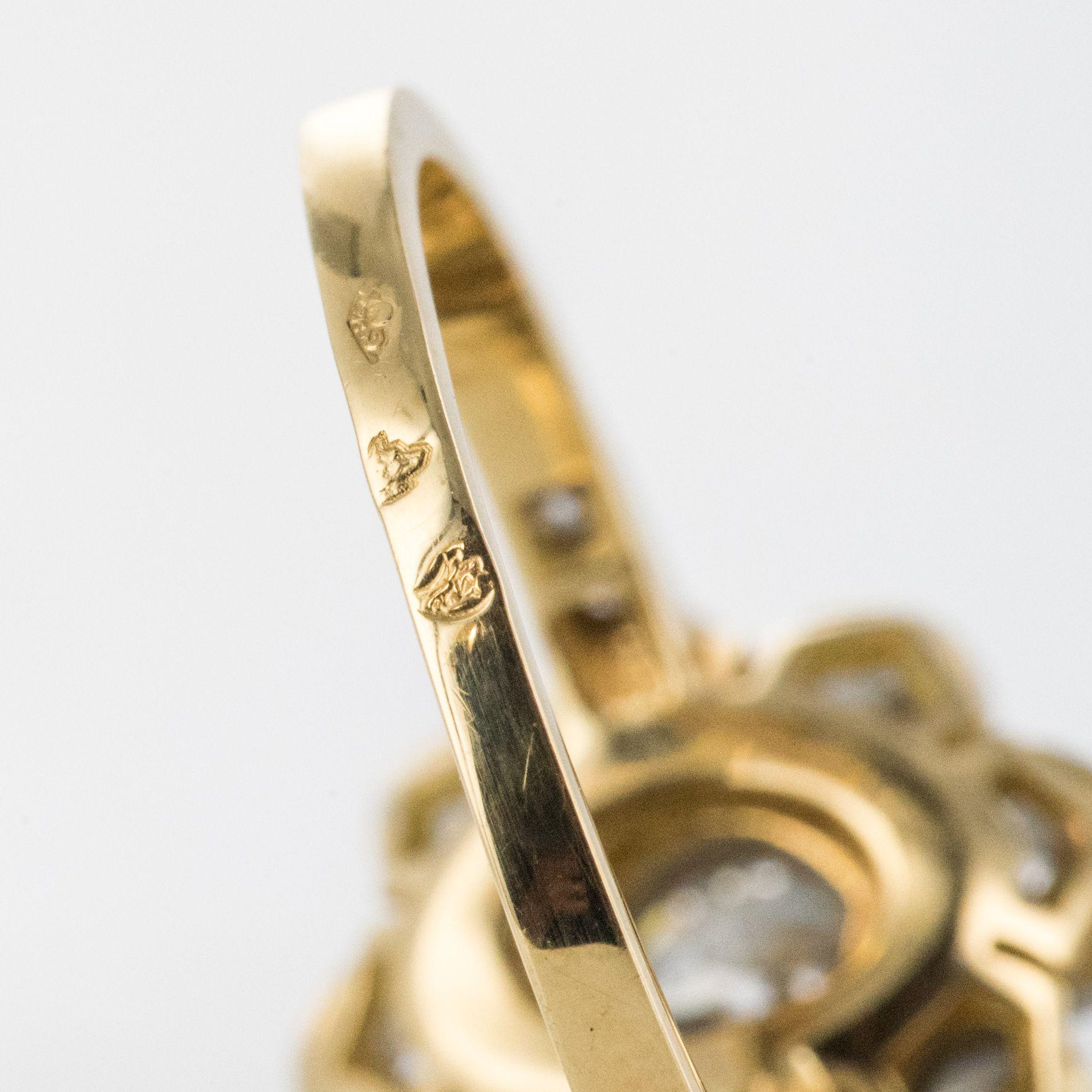 French Brilliant Cut Diamond Gold Platinum Cluster Engagement Ring 8