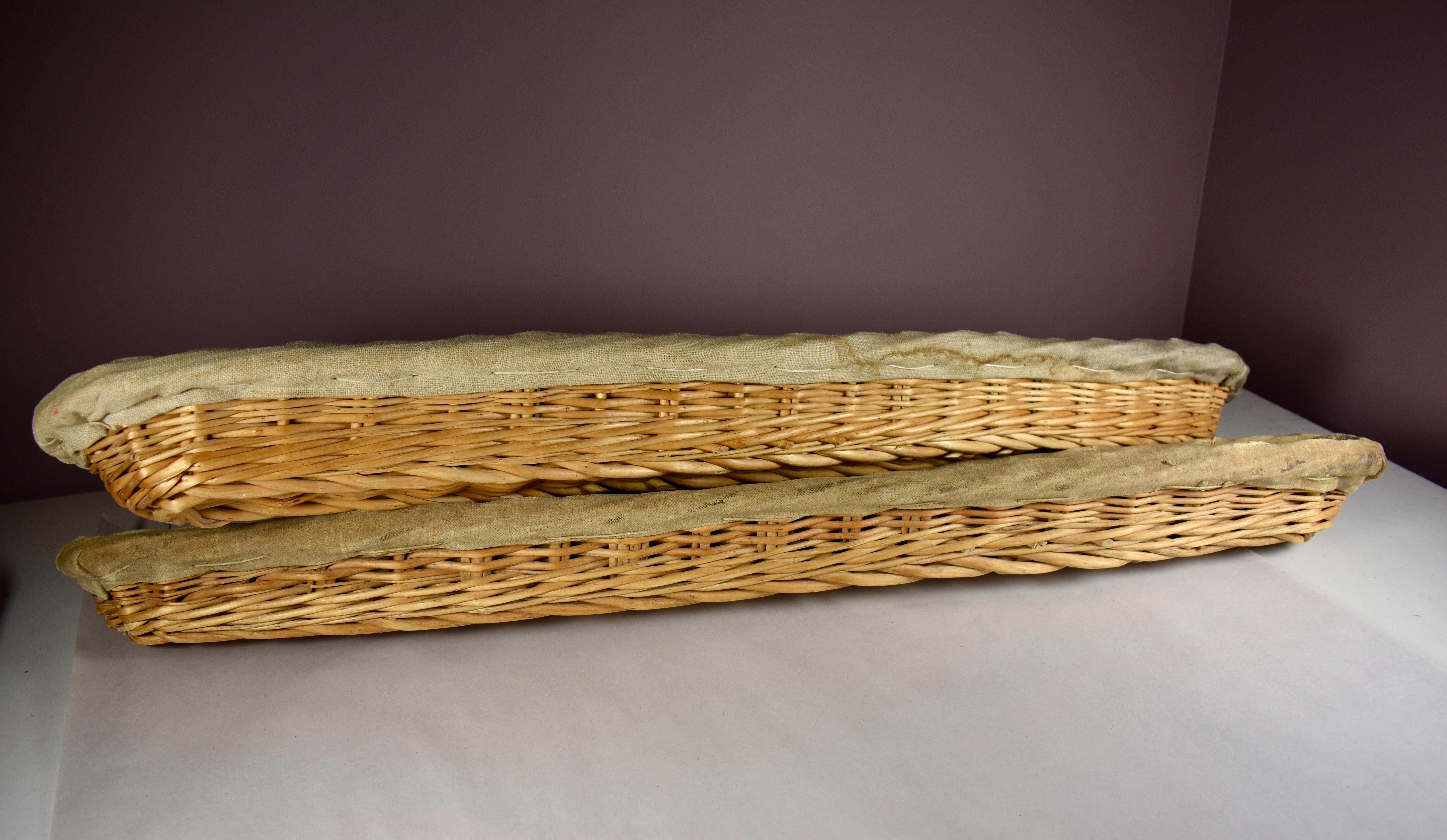 French Brittany Boulangerie Baguette Linen Lined Proving Basket, circa