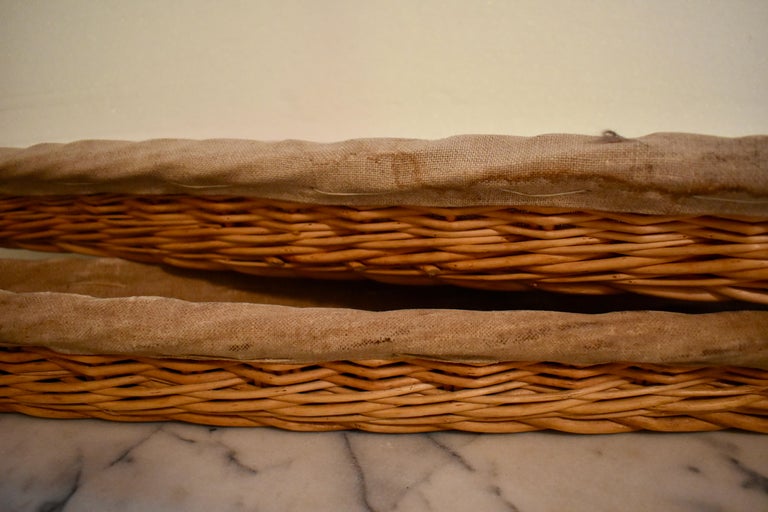 French Brittany Boulangerie Baguette Linen Lined Proving Basket, circa