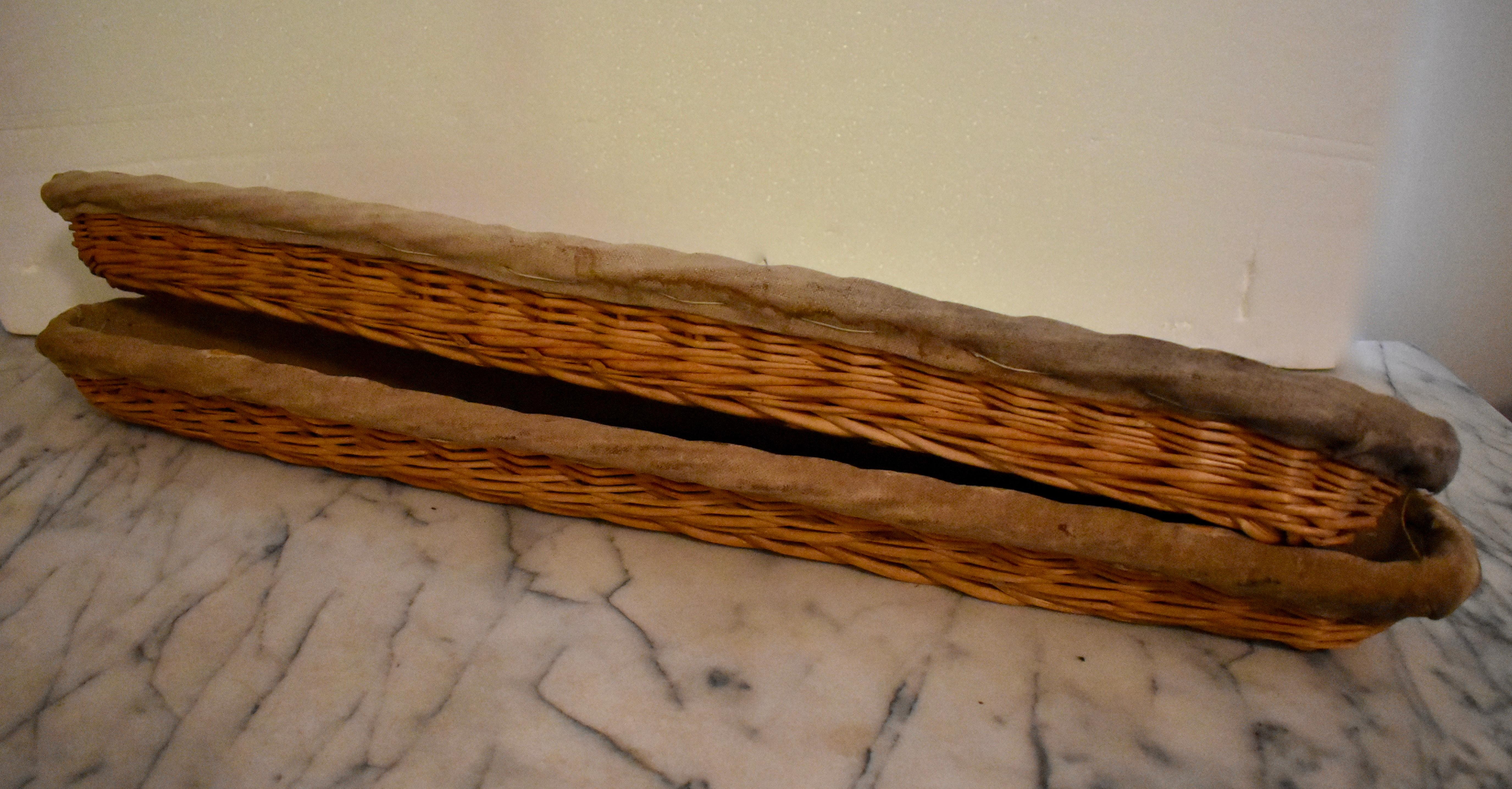 Woven French Brittany Boulangerie Baguette Linen Lined Proving Basket, circa 1900