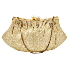 French Brocade and Faux Pearl Bag with Gold Plated Fittings