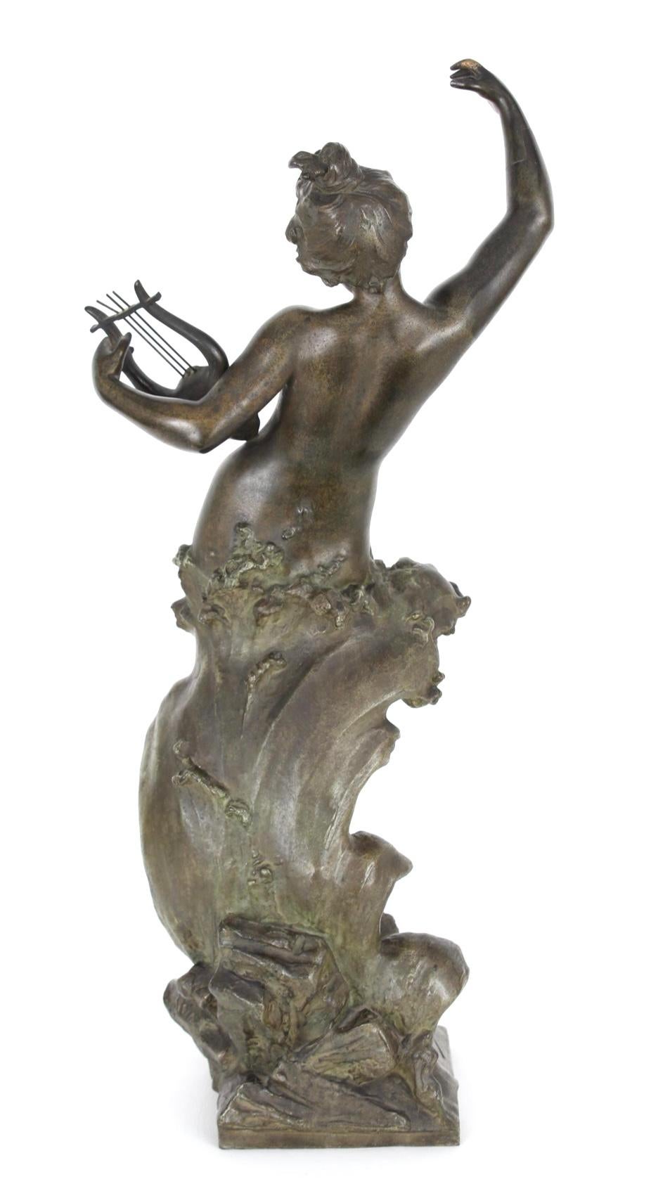 Patinated French Bronz Sculpture of Sea Nymph After Gustavo Obiols (1858-1910) For Sale