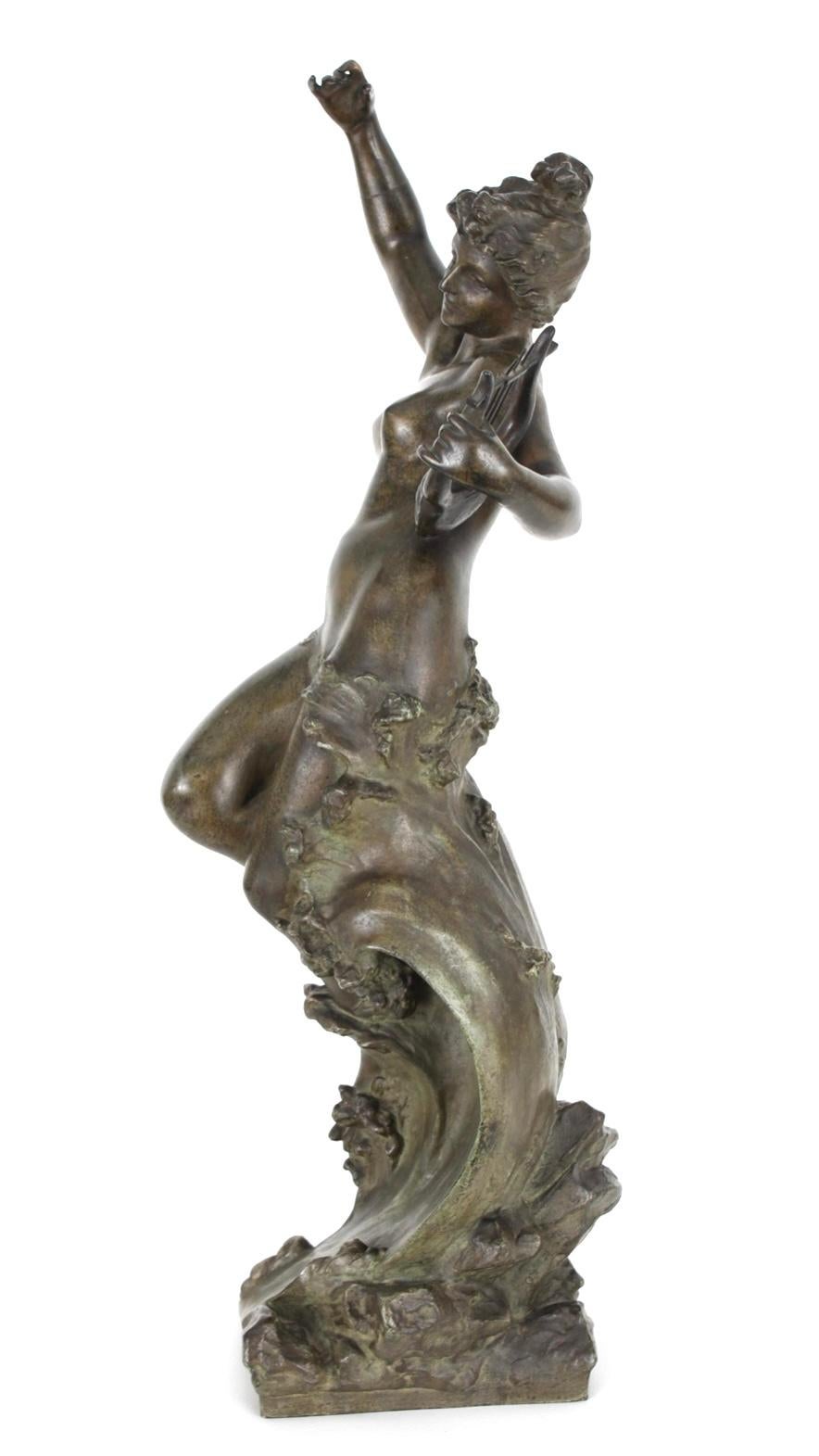French Bronz Sculpture of Sea Nymph After Gustavo Obiols (1858-1910) In Good Condition For Sale In New York, NY