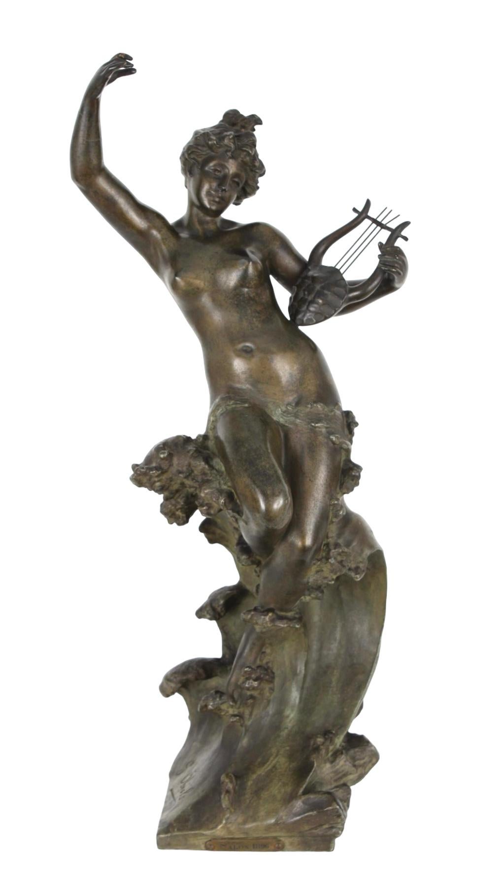 20th Century French Bronz Sculpture of Sea Nymph After Gustavo Obiols (1858-1910) For Sale