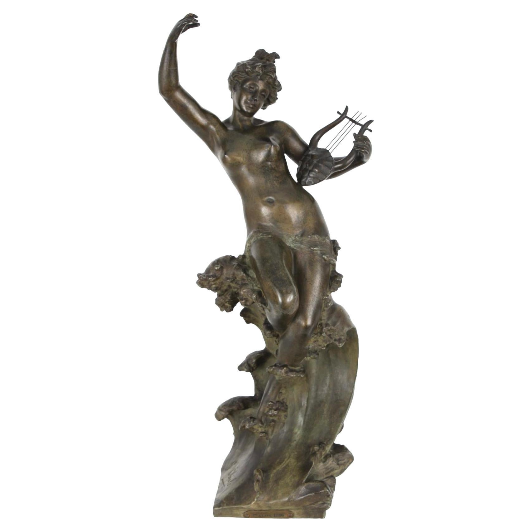 Französische Bronzeskulptur einer See Nymphe aus Bronze nach Gustavo Obiols (1858-1910)