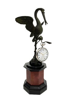 French Bronze 19th Century Pocket Watch Holder with Crane on a Turtle