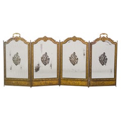 French Bronze 4 Panel Folding Fireplace Screen Napoleon lll Style