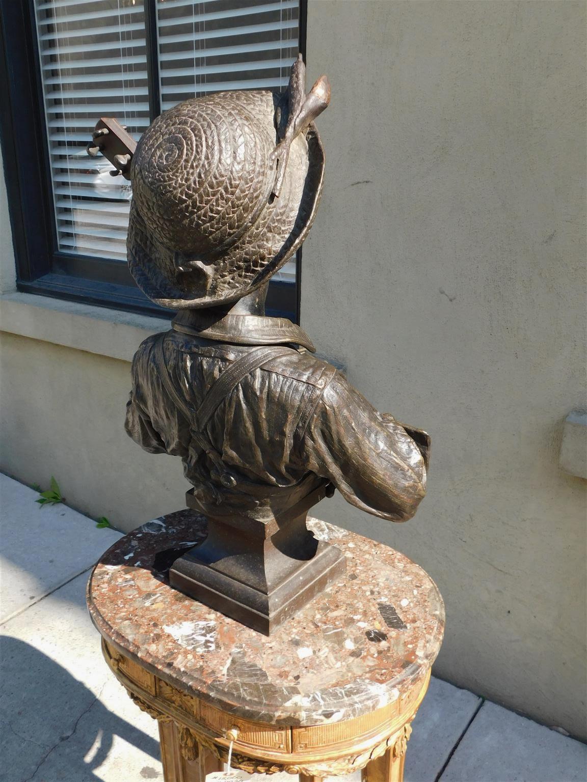 French Bronze African American Boy Playing Banjo 