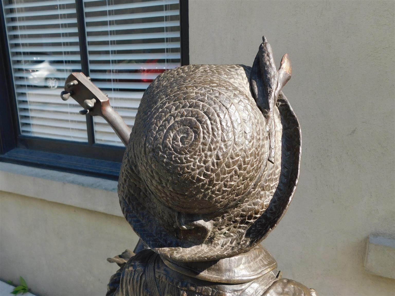 French Bronze African American Boy Playing Banjo 