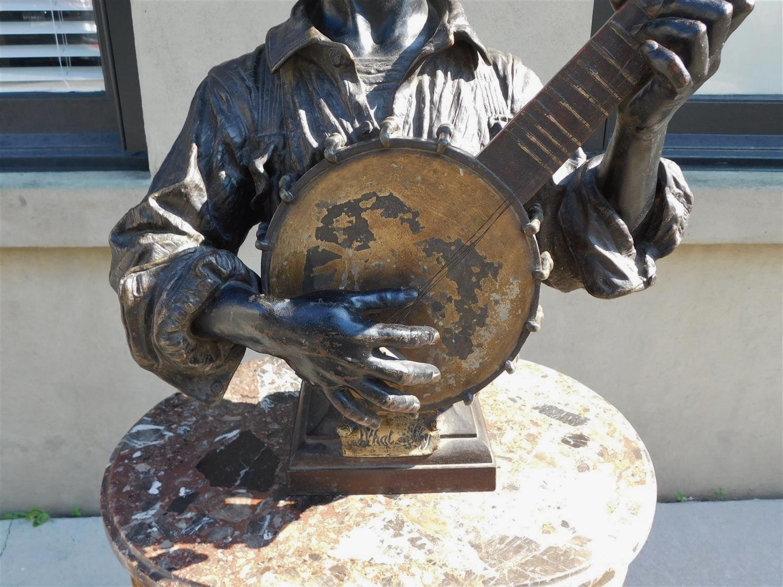 Late 19th Century French Bronze African American Boy Playing Banjo 