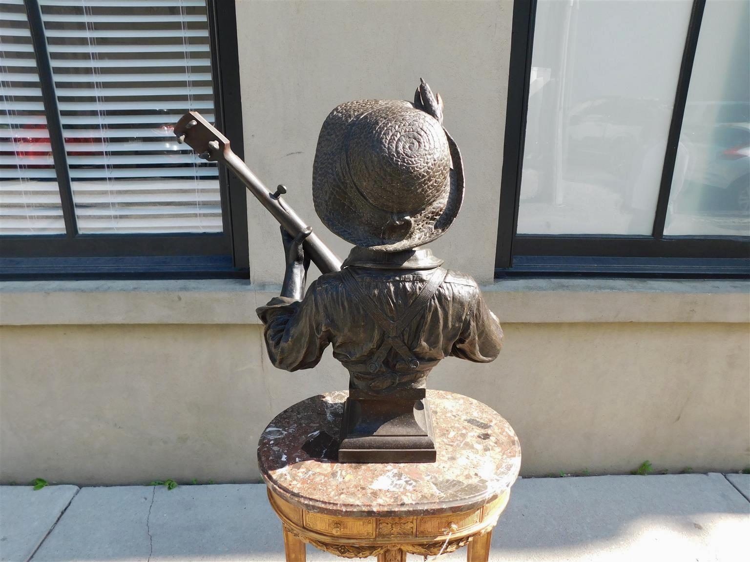 French Bronze African American Boy Playing Banjo 