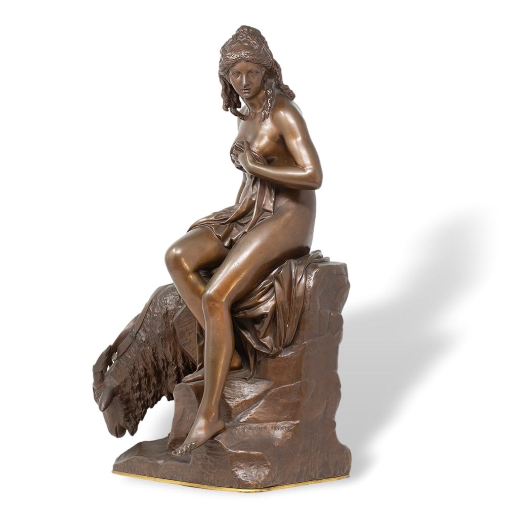 The Bronze beautifully cast after the original by Pierre Julien (1731-1804) named “Amalthée et la chèvre de Jupiter”  was executed by the renowned Ferdinand Barbedienne foundry during the last quarter of the 19th century and is featured in their