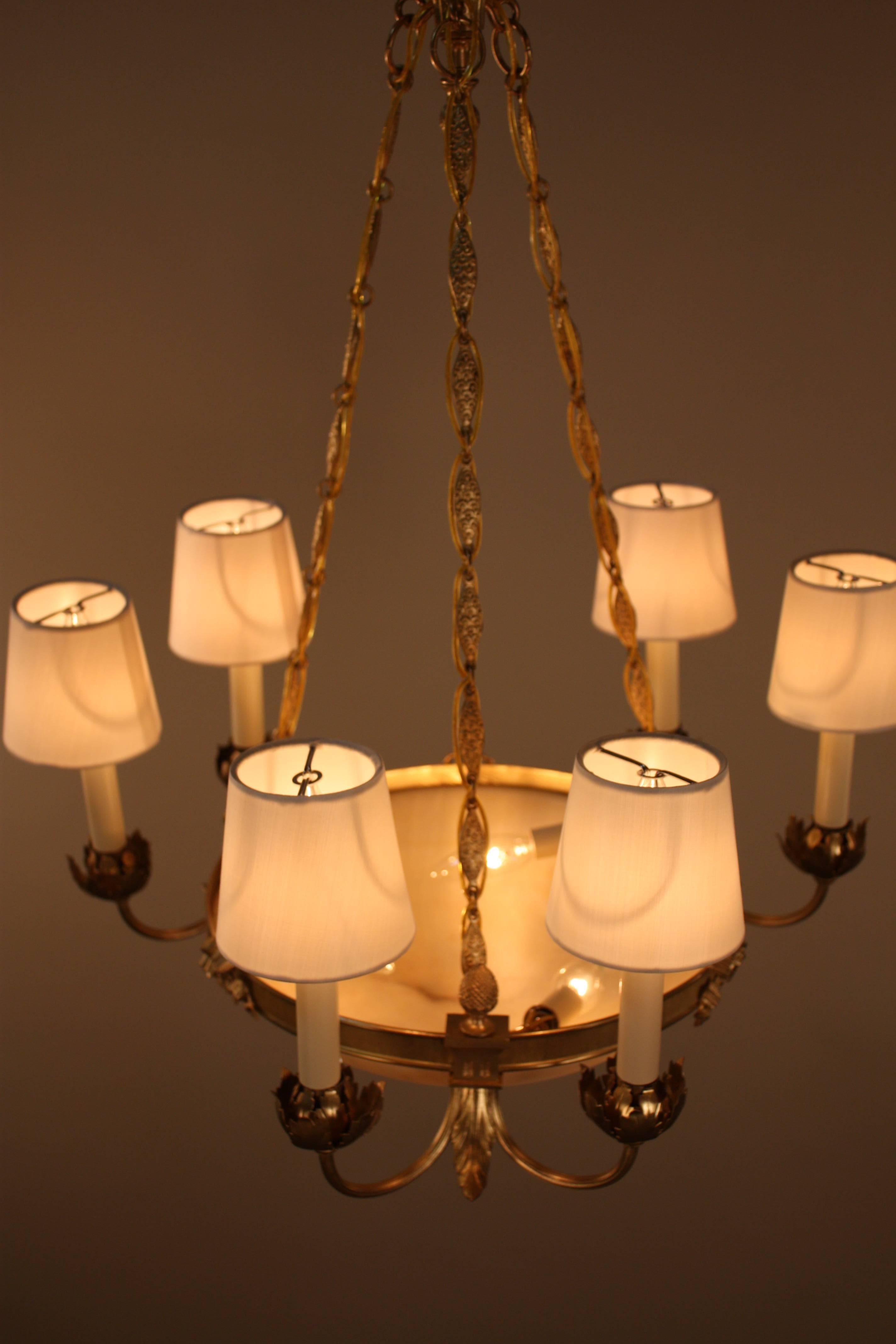 French Bronze and Alabaster Chandelier 6