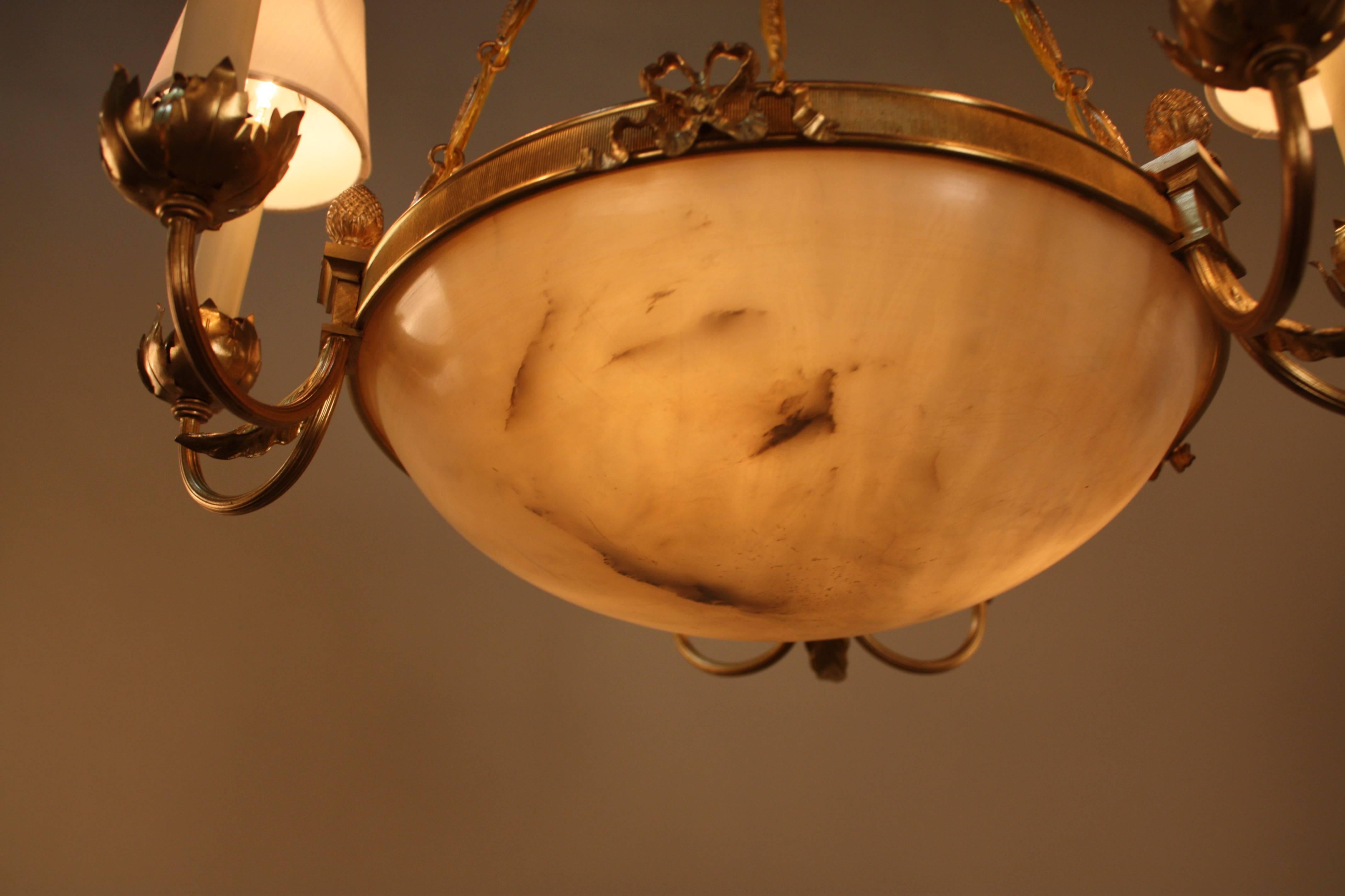 French Bronze and Alabaster Chandelier 1
