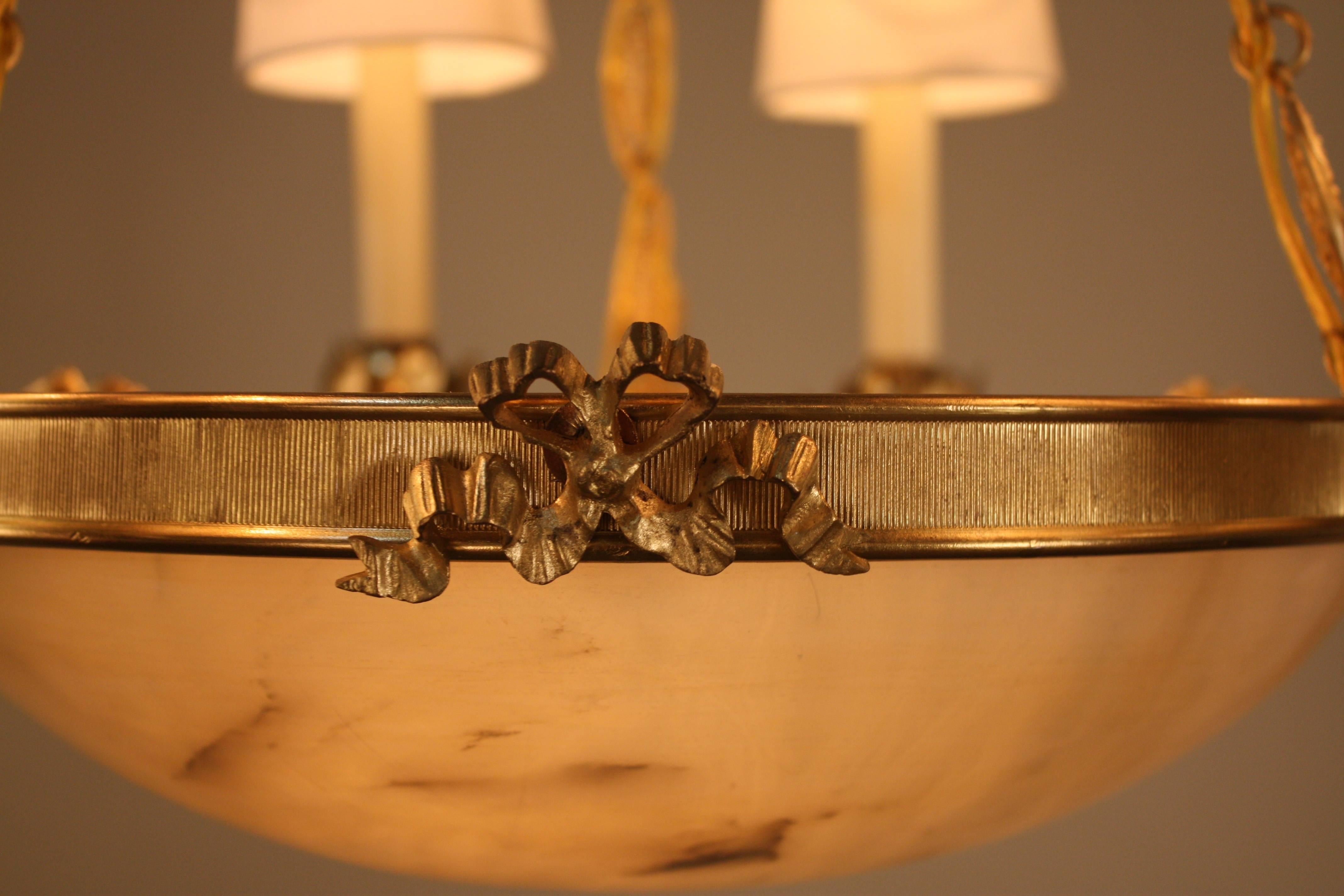 French Bronze and Alabaster Chandelier 3