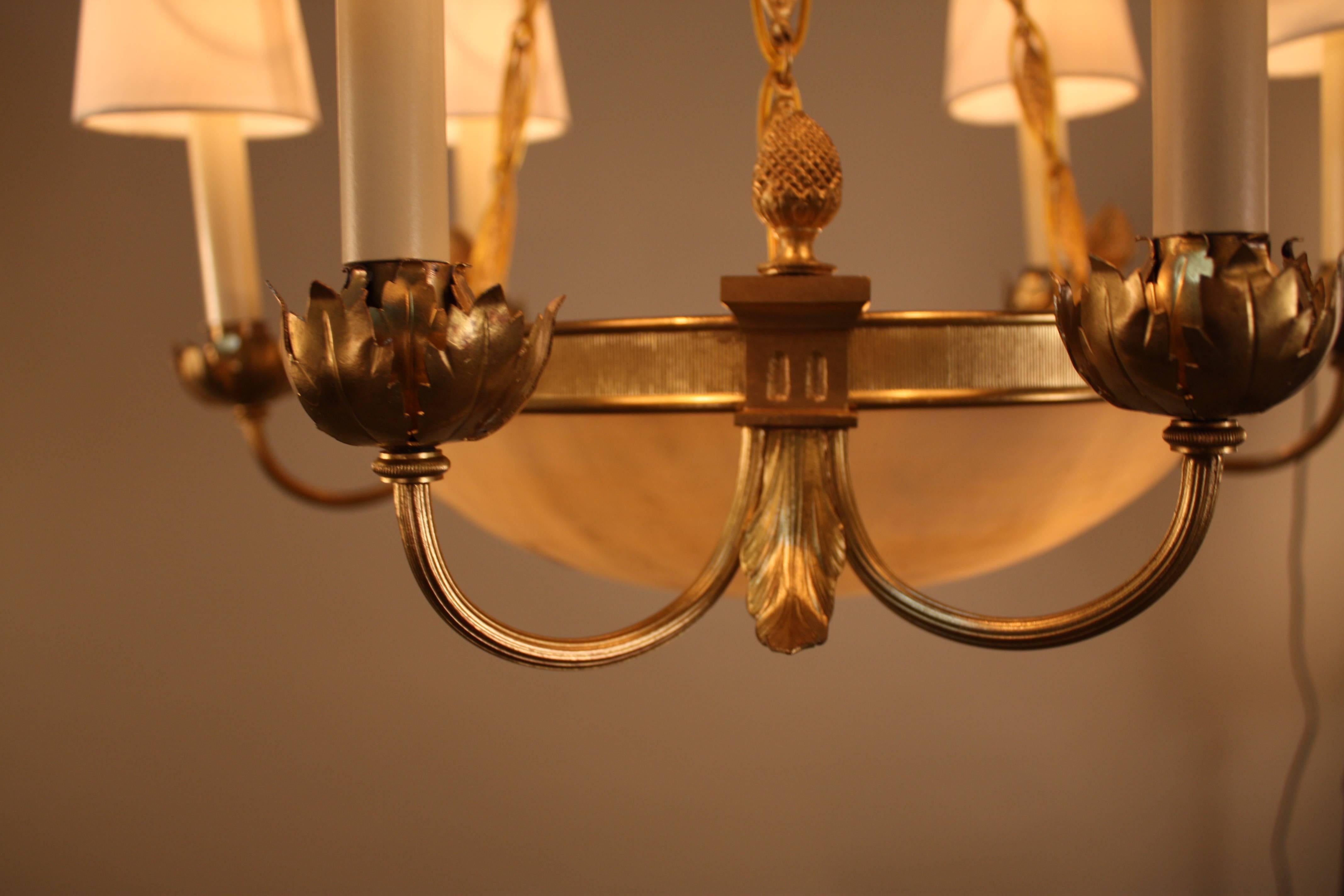 French Bronze and Alabaster Chandelier 4