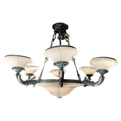 Lampadario francese in bronzo e alabastro