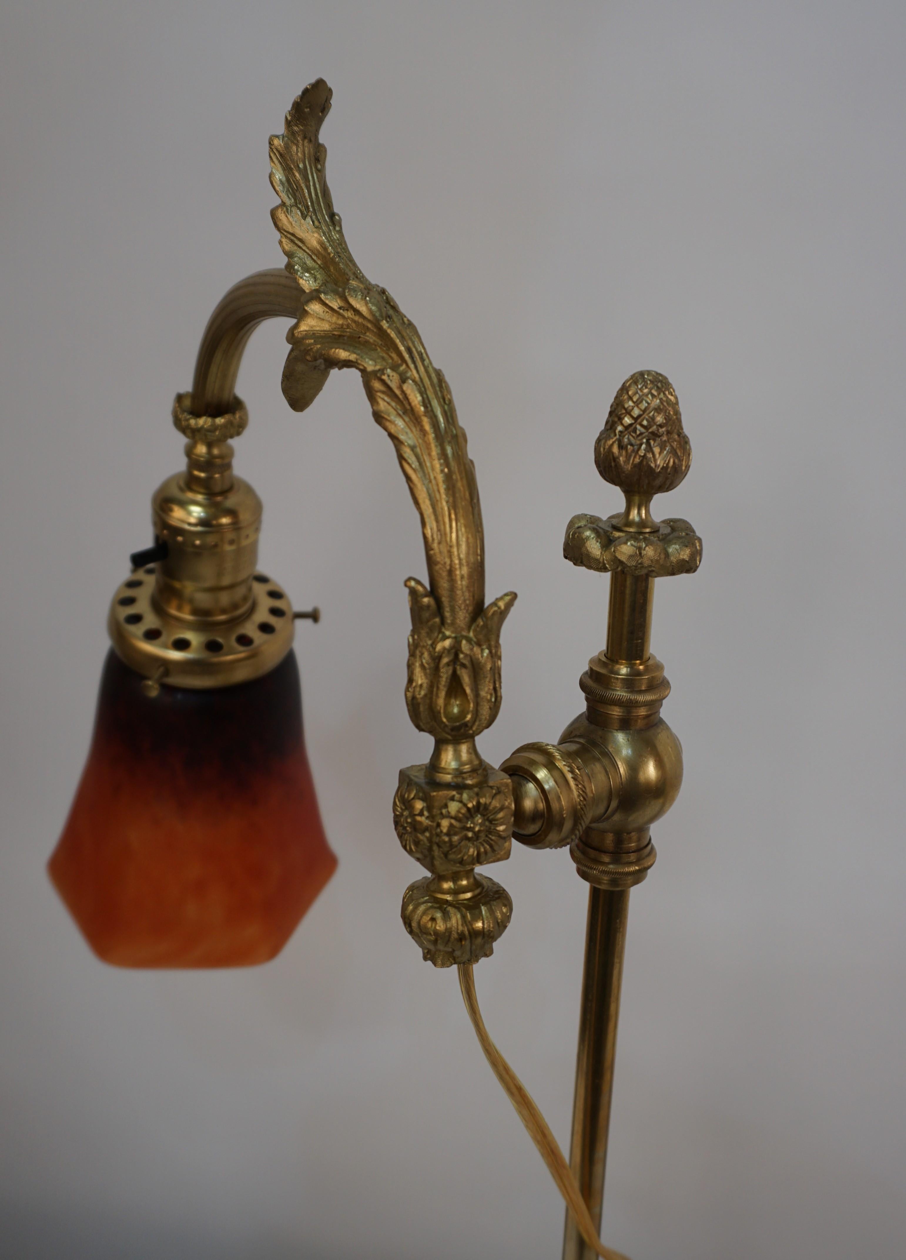 French Bronze and Art Glass Desk/Table Lamp 2