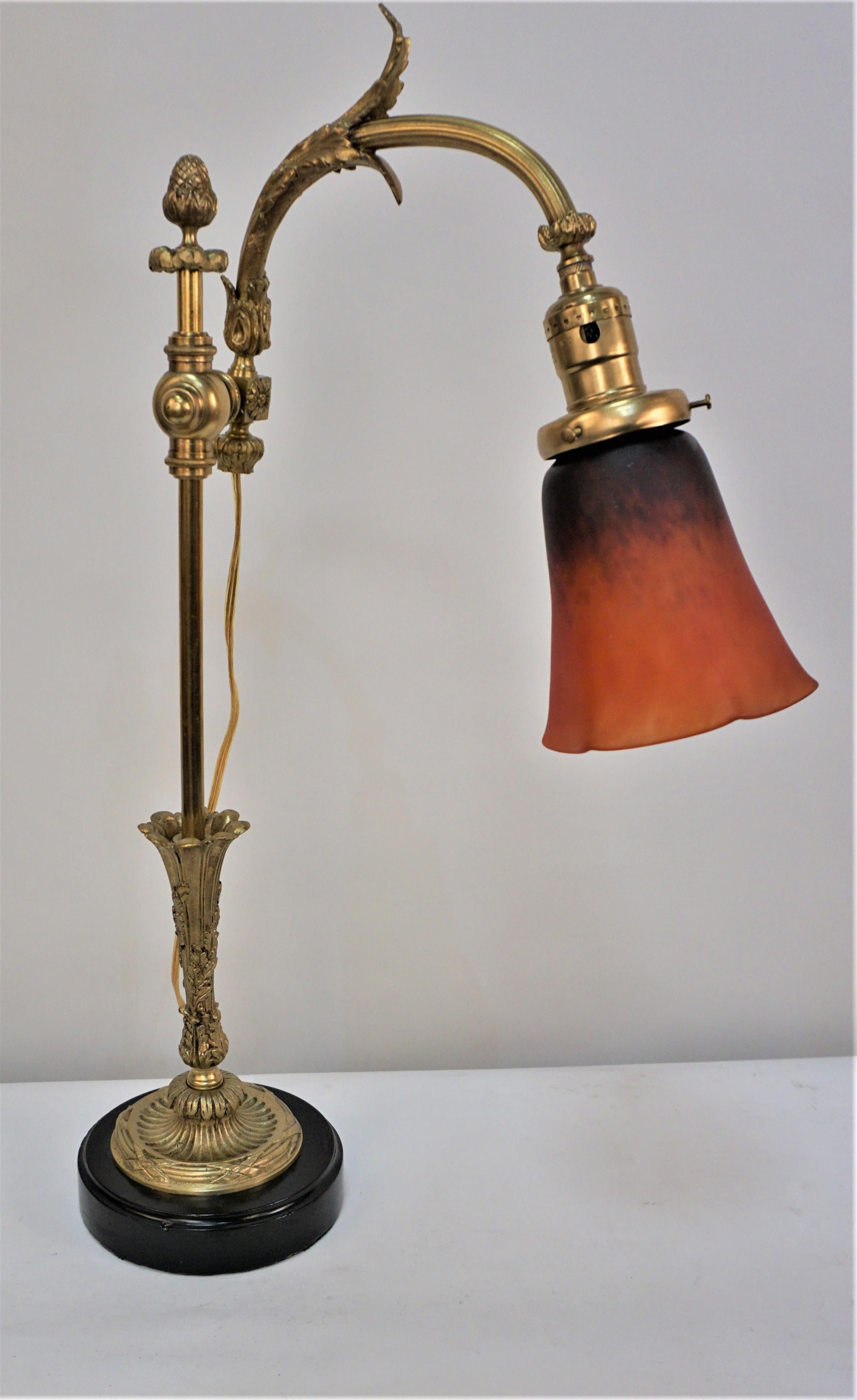 French Bronze and Art Glass Desk/Table Lamp 4