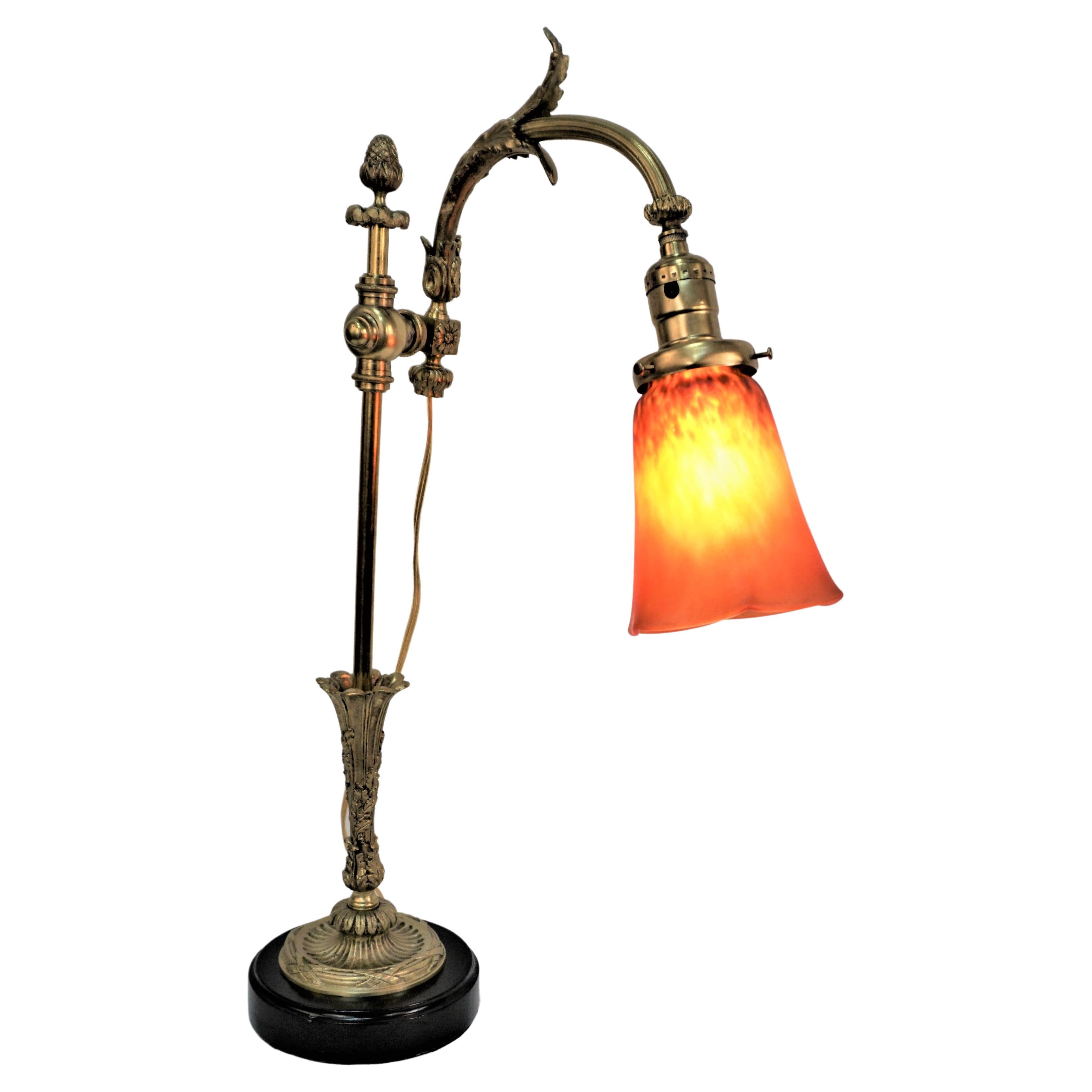 French Bronze and Art Glass Desk/Table Lamp