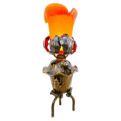 French Bronze and Art Glass Table Lamp