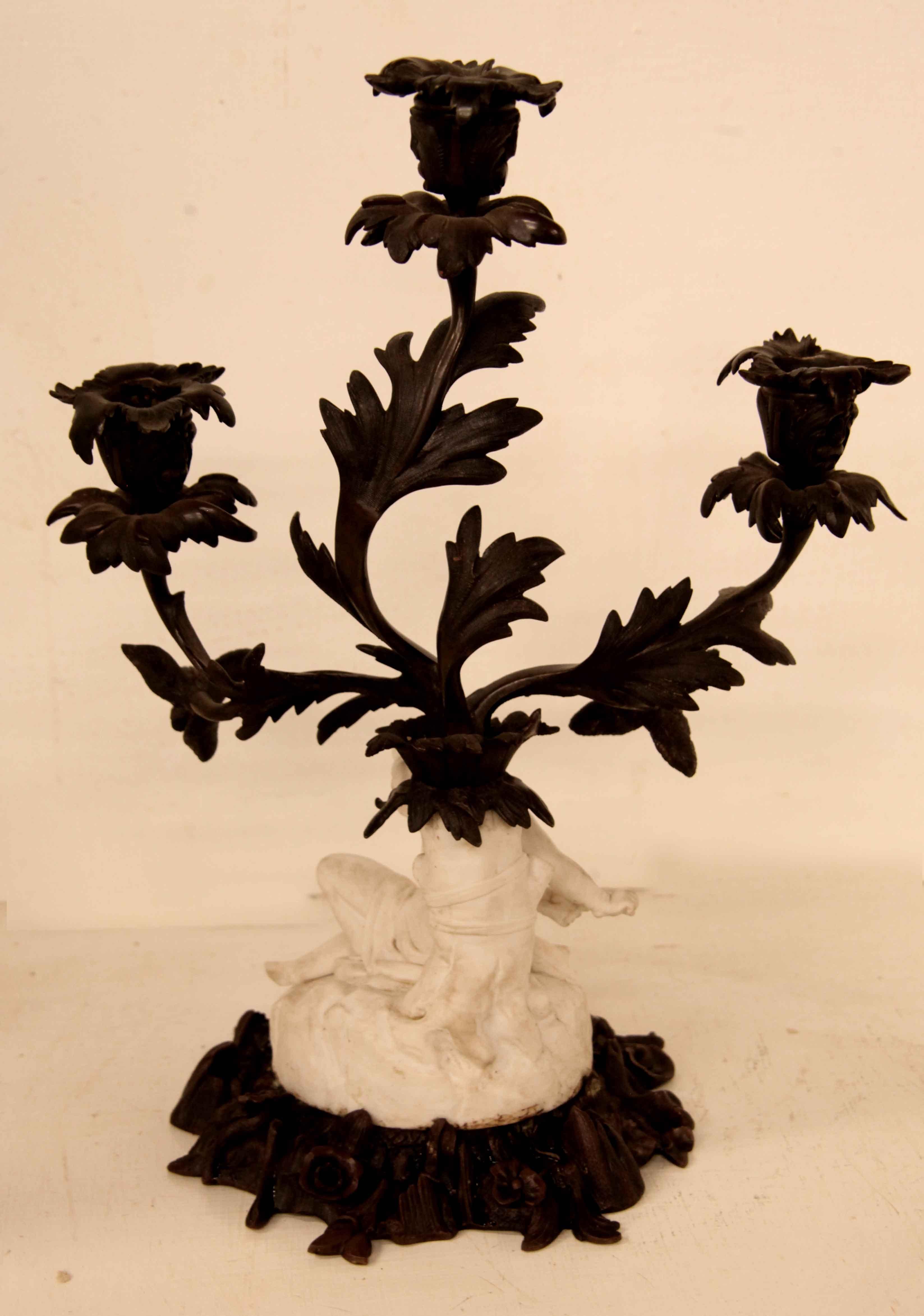 French Bronze and Bisque Candelabra For Sale 8