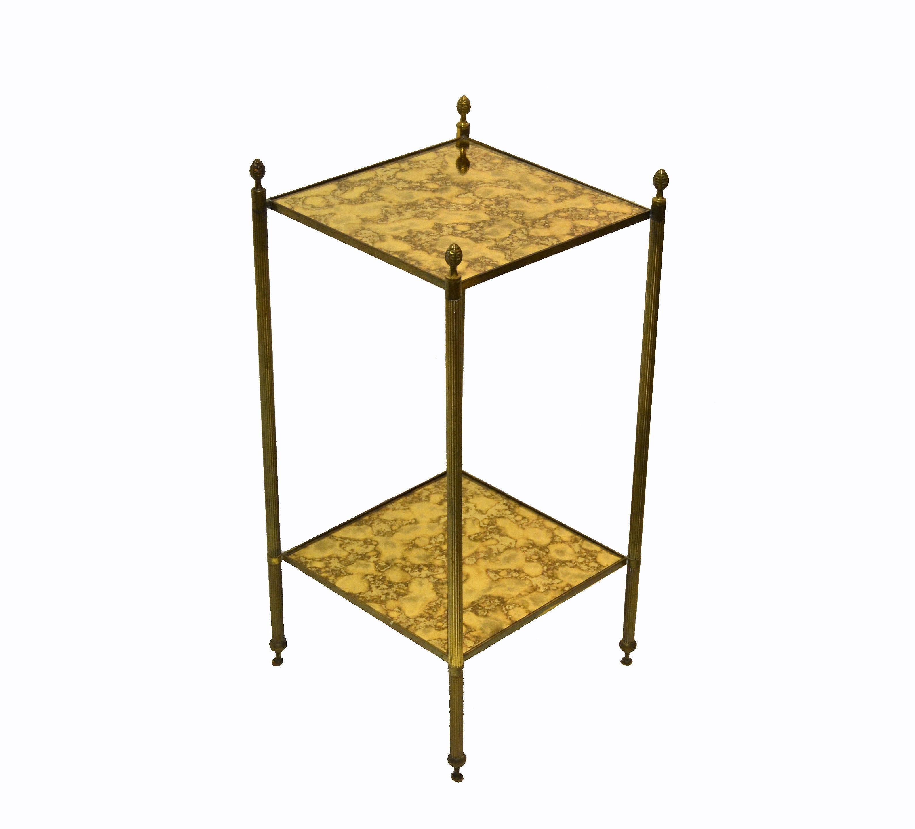 Neoclassical  Pair Of French Bronze and Brass Maison Baguès Square Two-Tier Side Table 
