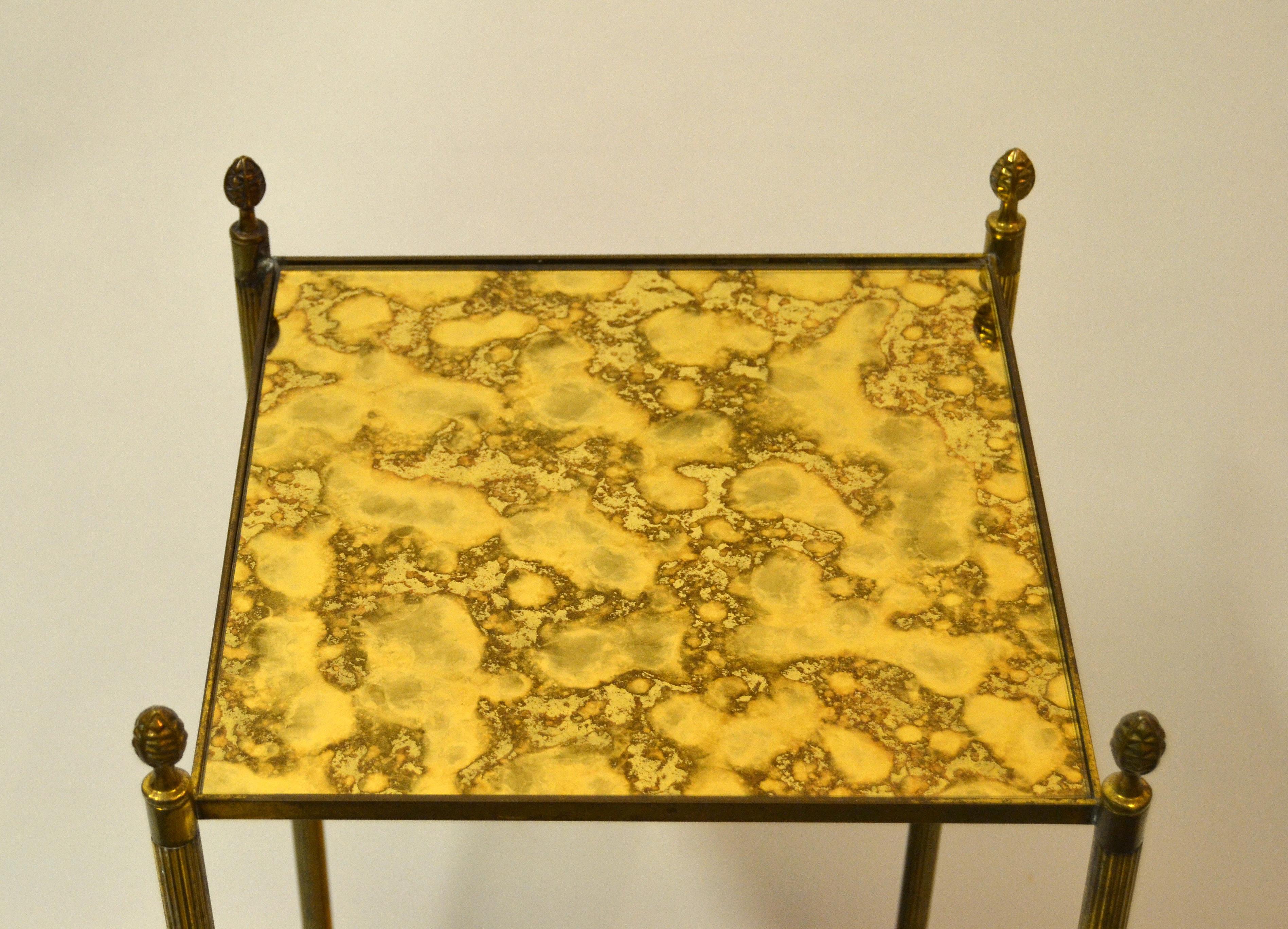  Pair Of French Bronze and Brass Maison Baguès Square Two-Tier Side Table  In Good Condition In Miami, FL