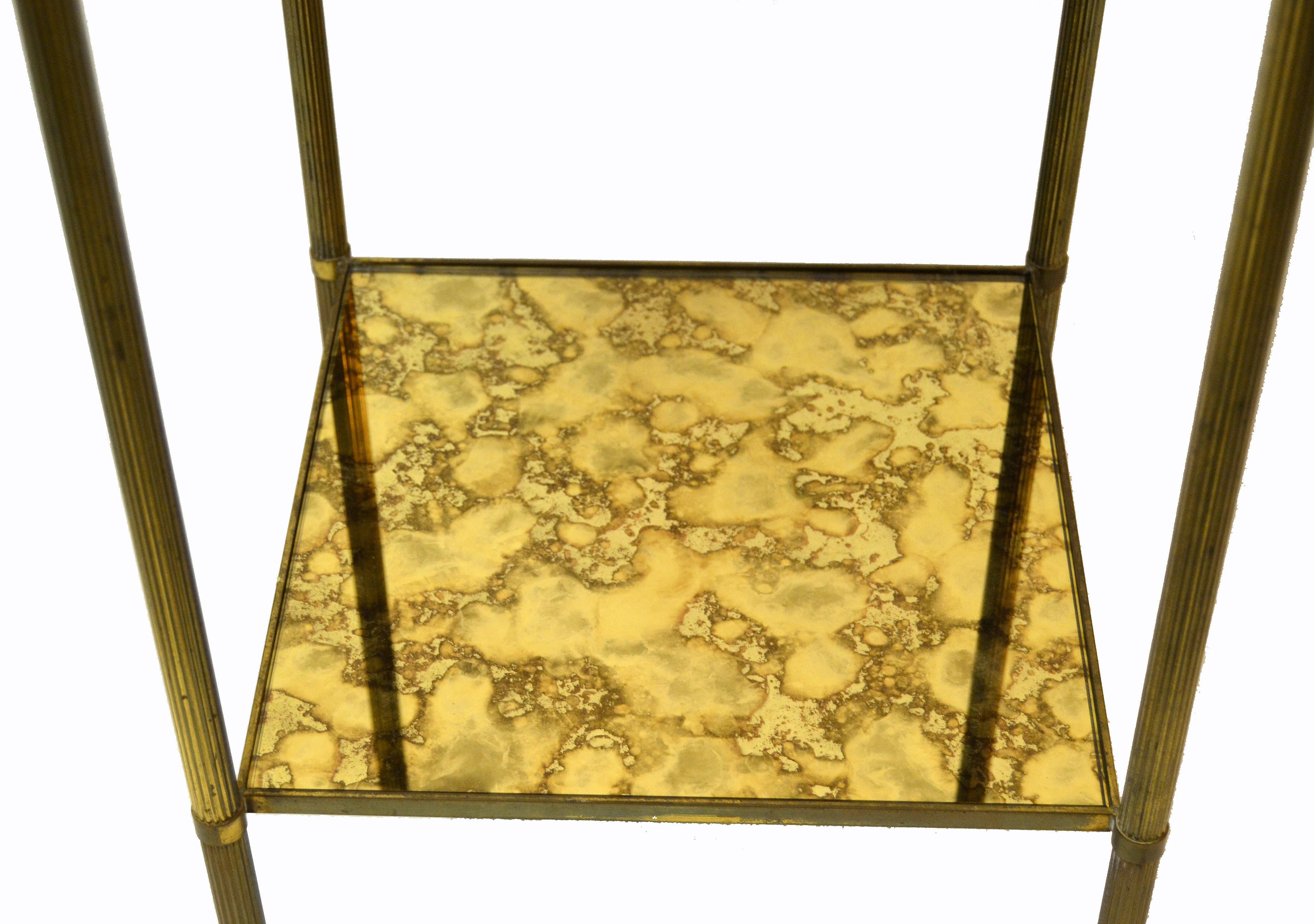  Pair Of French Bronze and Brass Maison Baguès Square Two-Tier Side Table  1