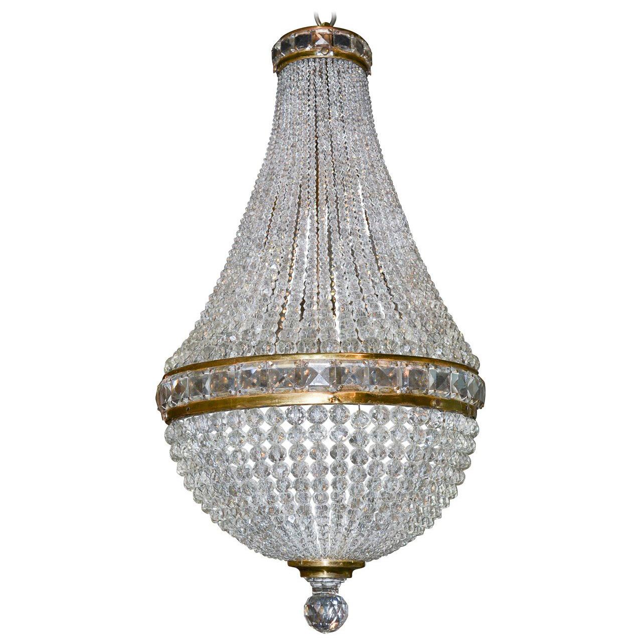 French Bronze and Crystal Basket Chandelier, circa 1910