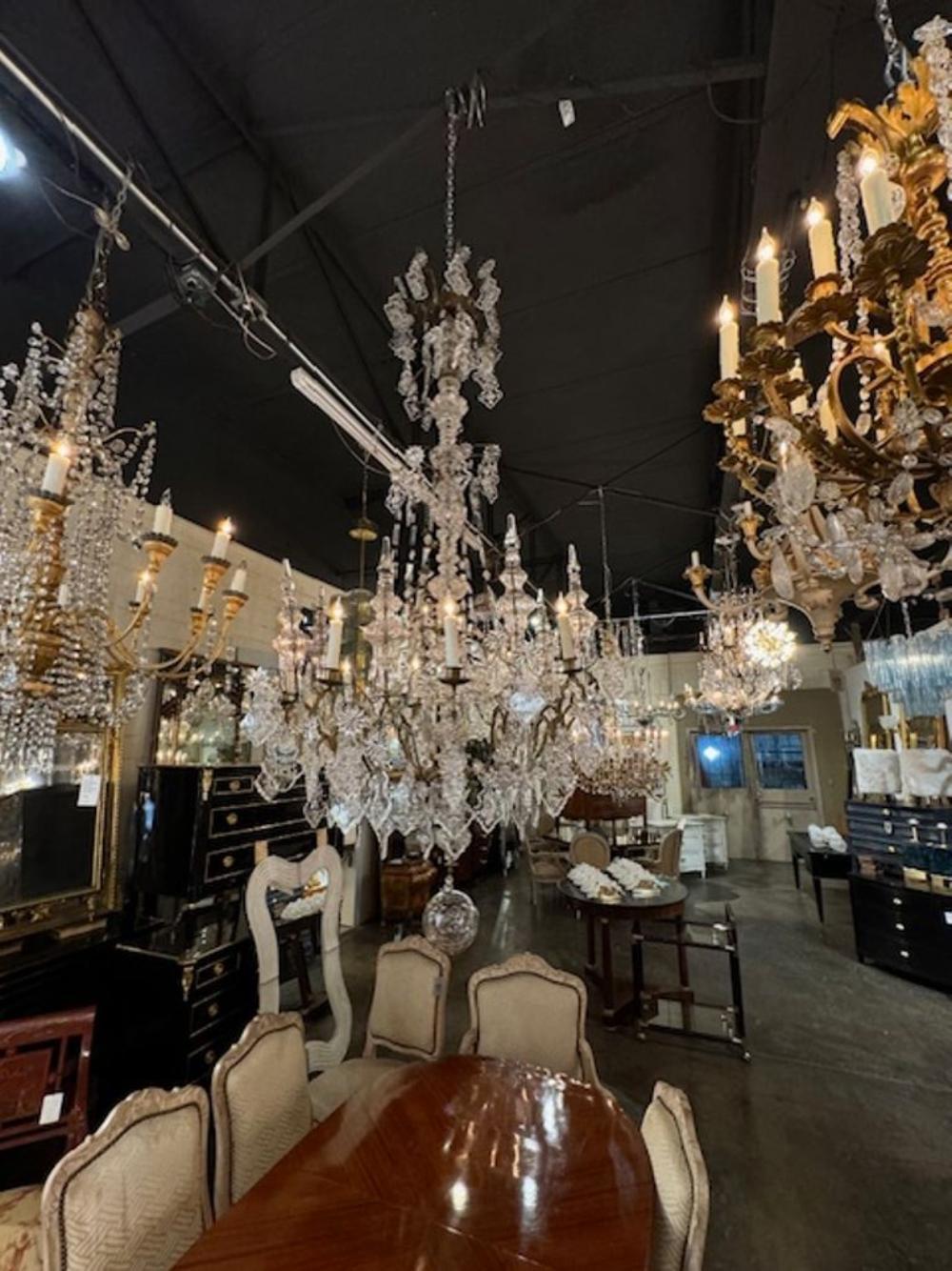 French Bronze and Crystal Cathedral Chandelier For Sale 7