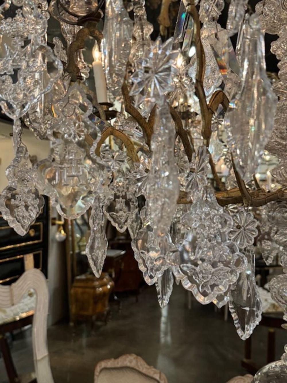 French Bronze and Crystal Cathedral Chandelier For Sale 4