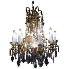 French Bronze and Crystal Chandelier, 1950