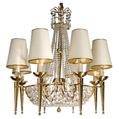 French Bronze and Crystal Chandelier, Attributed to Maison Jansen