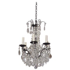 Lustre français à six feux en bronze et cristal, conçu à l'origine pour des bougies, vers 1860