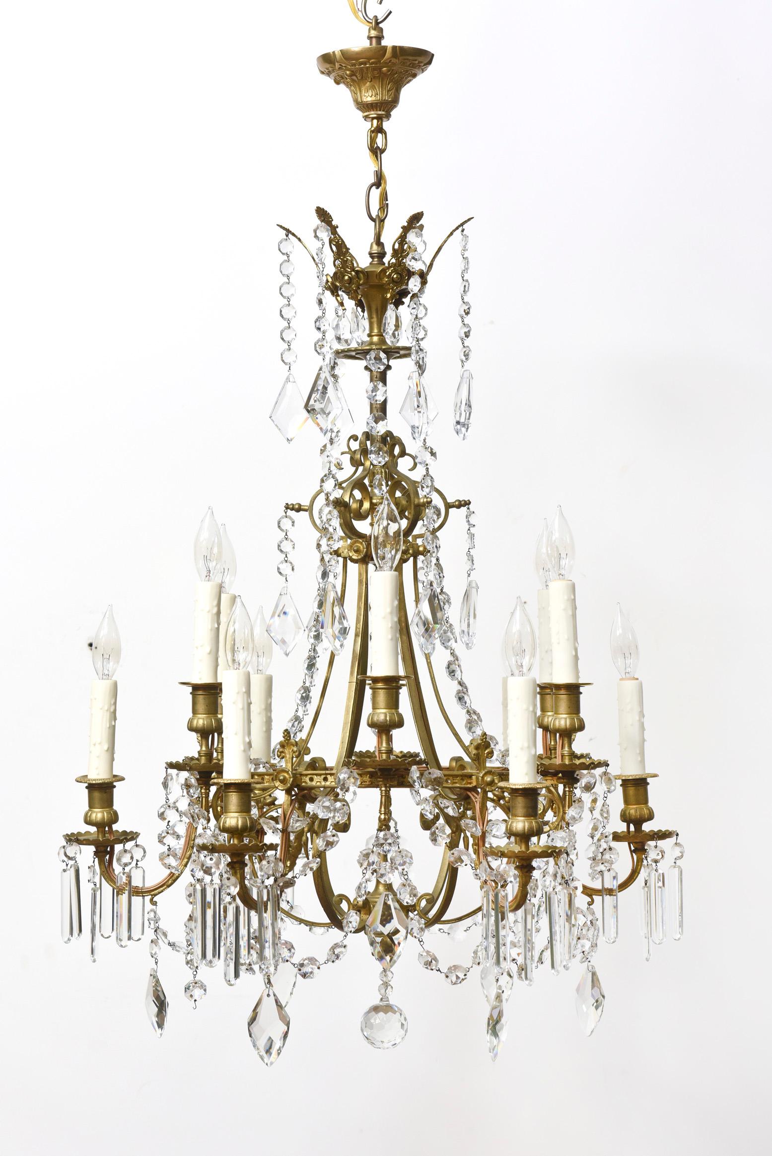 French Bronze and Crystal Chandelier For Sale 6