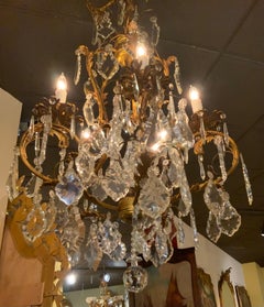 Araña francesa de bronce y cristal