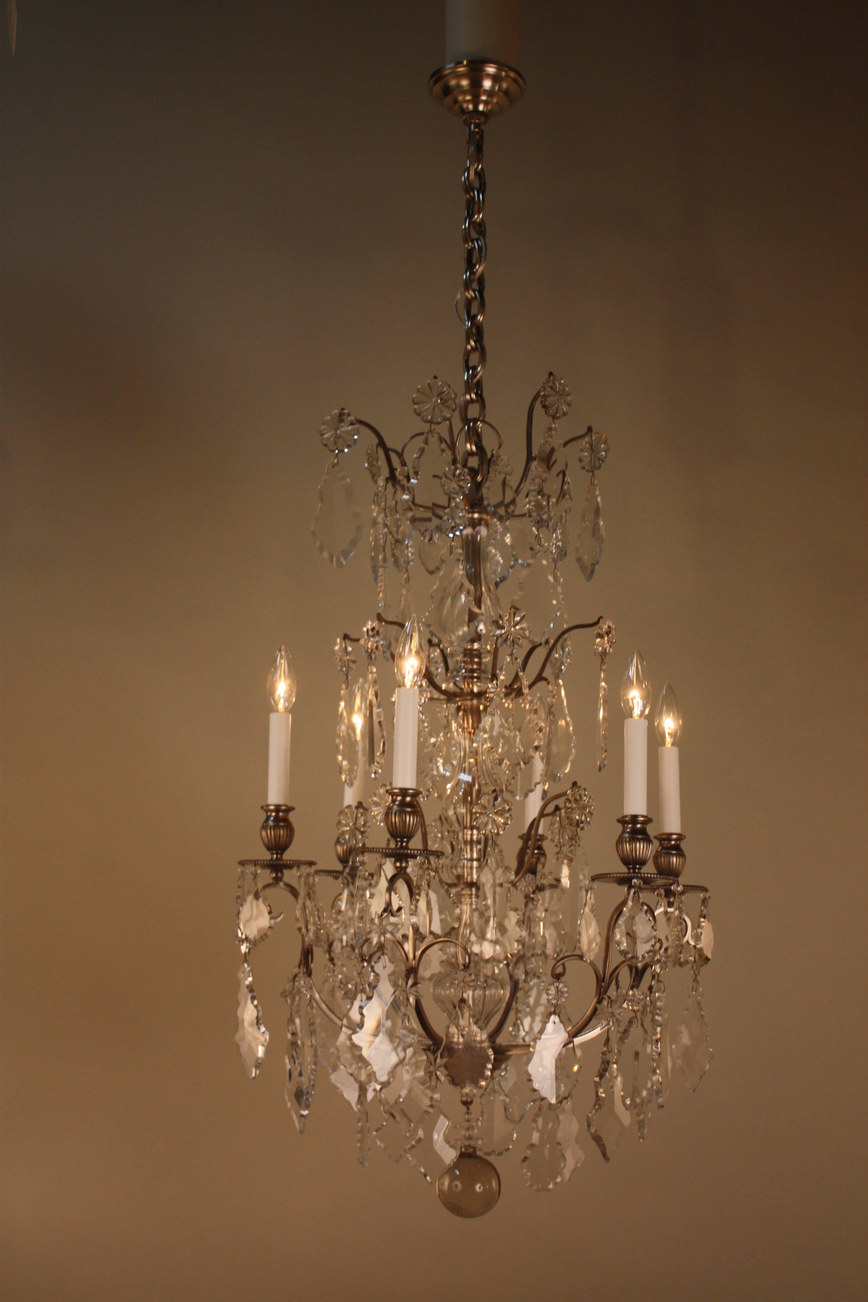 French Bronze and Crystal Chandelier In Good Condition In Fairfax, VA