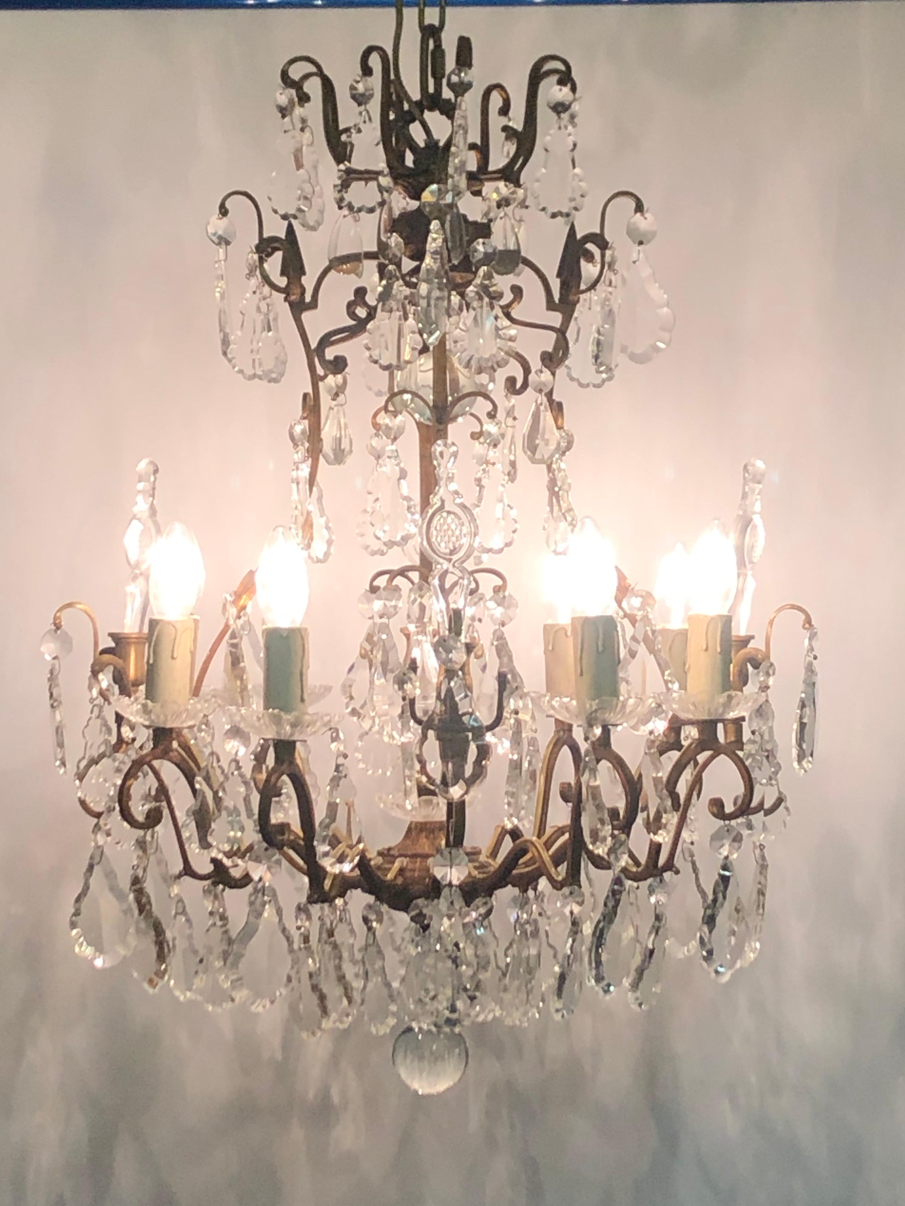 Louis XVI French Bronze and Crystal Chandelier