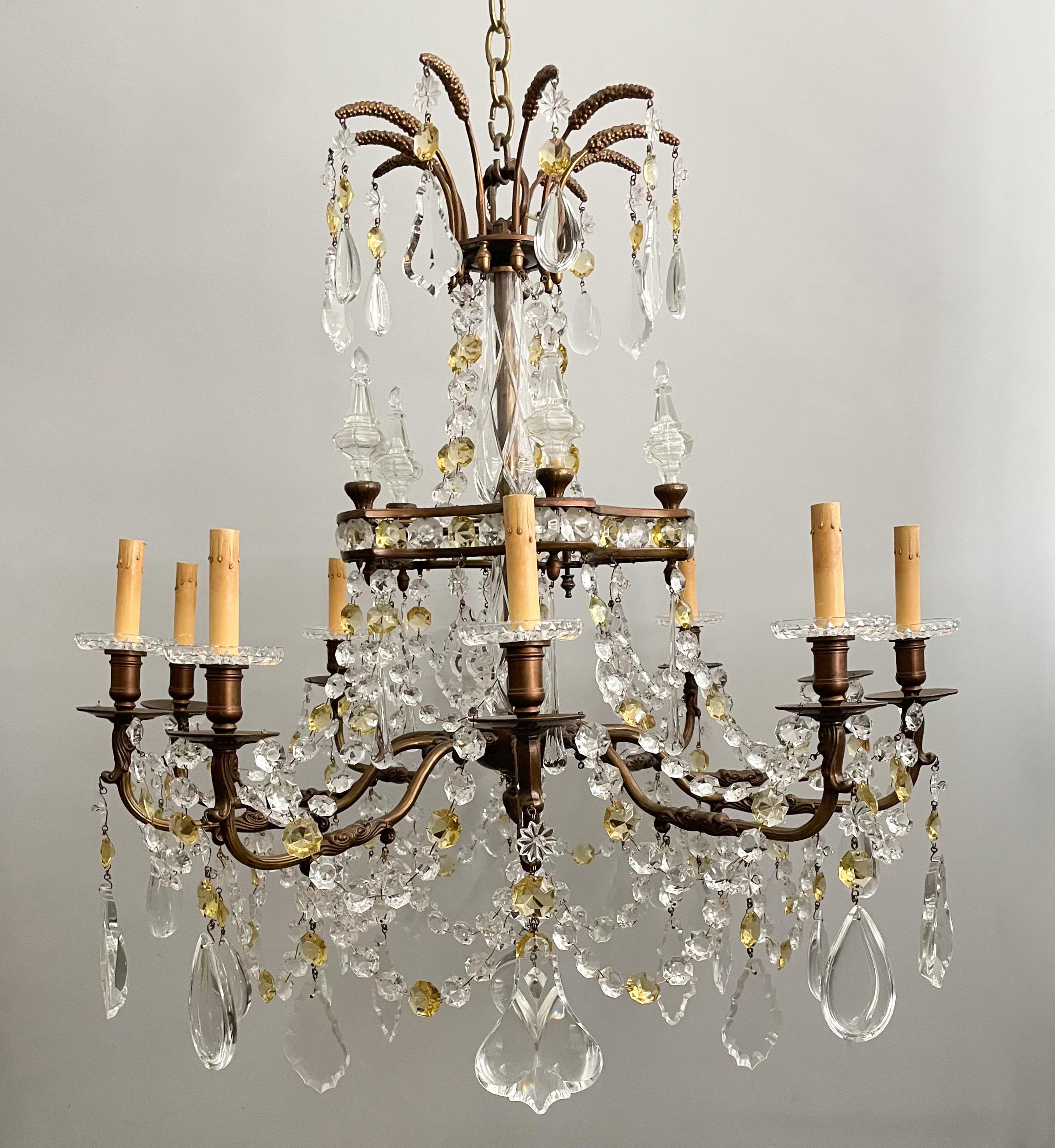 Neoclassical French Bronze and Crystal Chandelier 