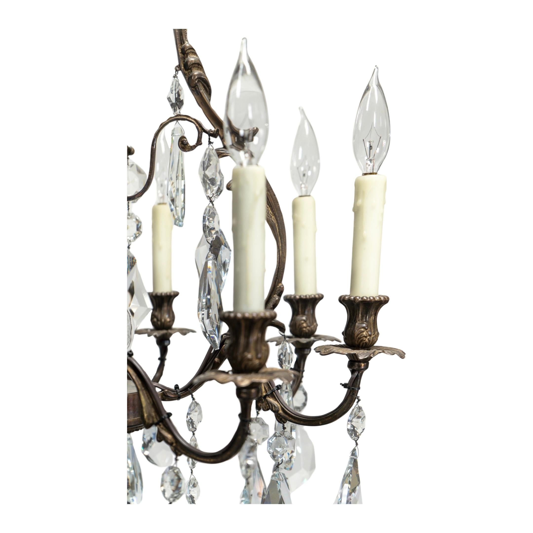 French Bronze and Crystal Chandelier In Good Condition For Sale In Dallas, TX