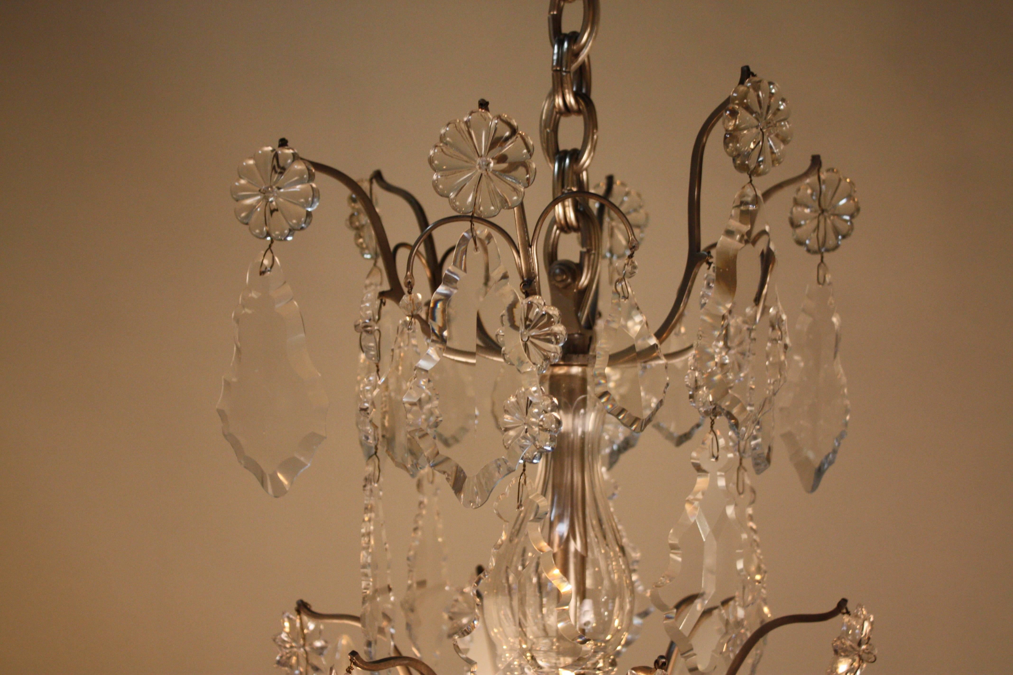 Early 20th Century French Bronze and Crystal Chandelier