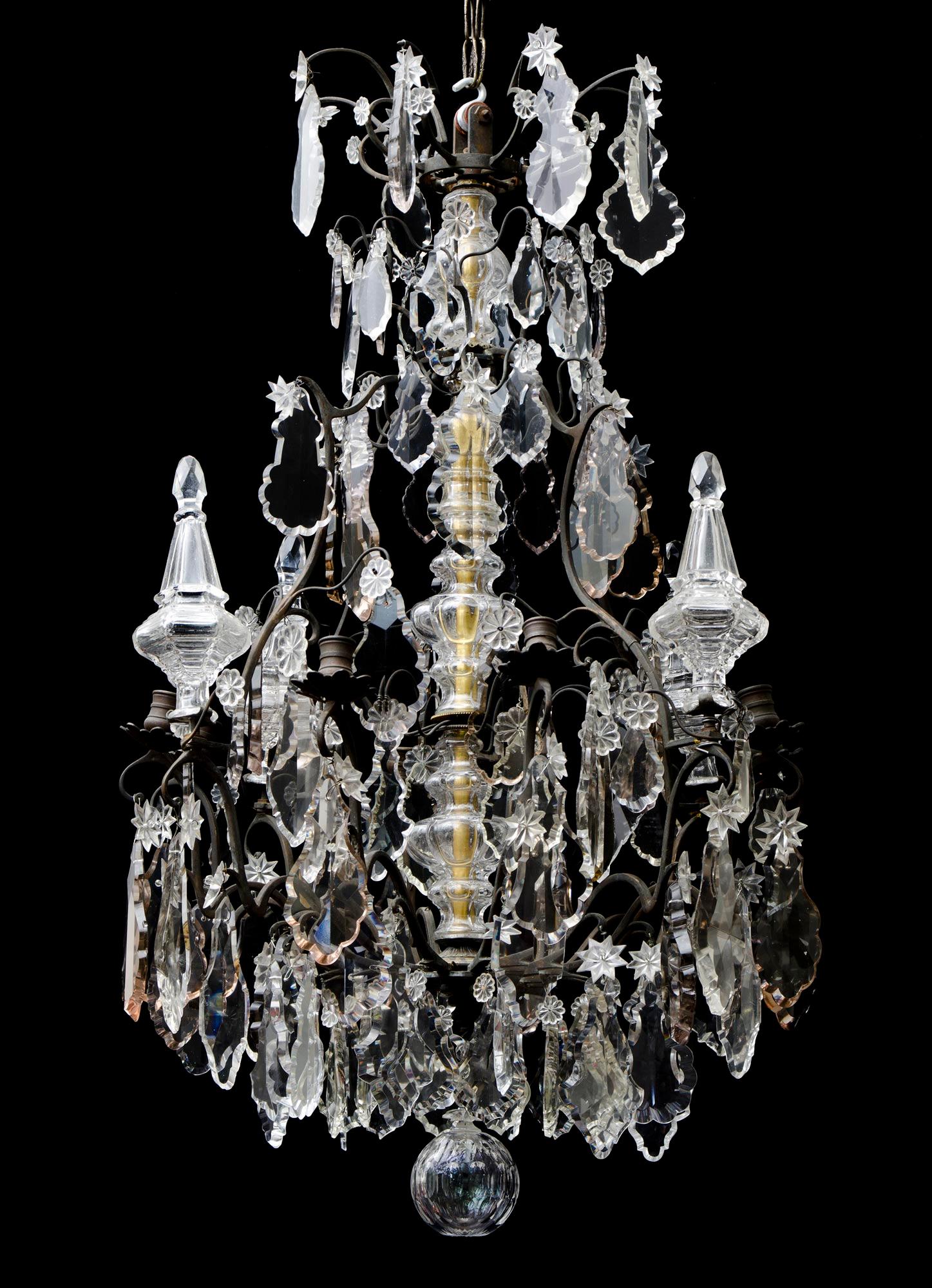 19th Century French Bronze and Crystal Chandelier For Sale